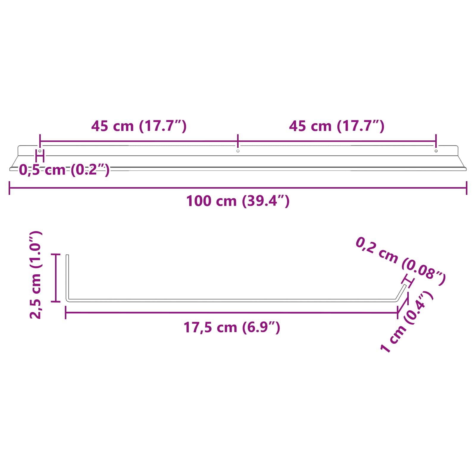 Vegghylle med hylle Veggmontert 4 pcs Rosa 100 x 18 x 2,5 cm vidaXL