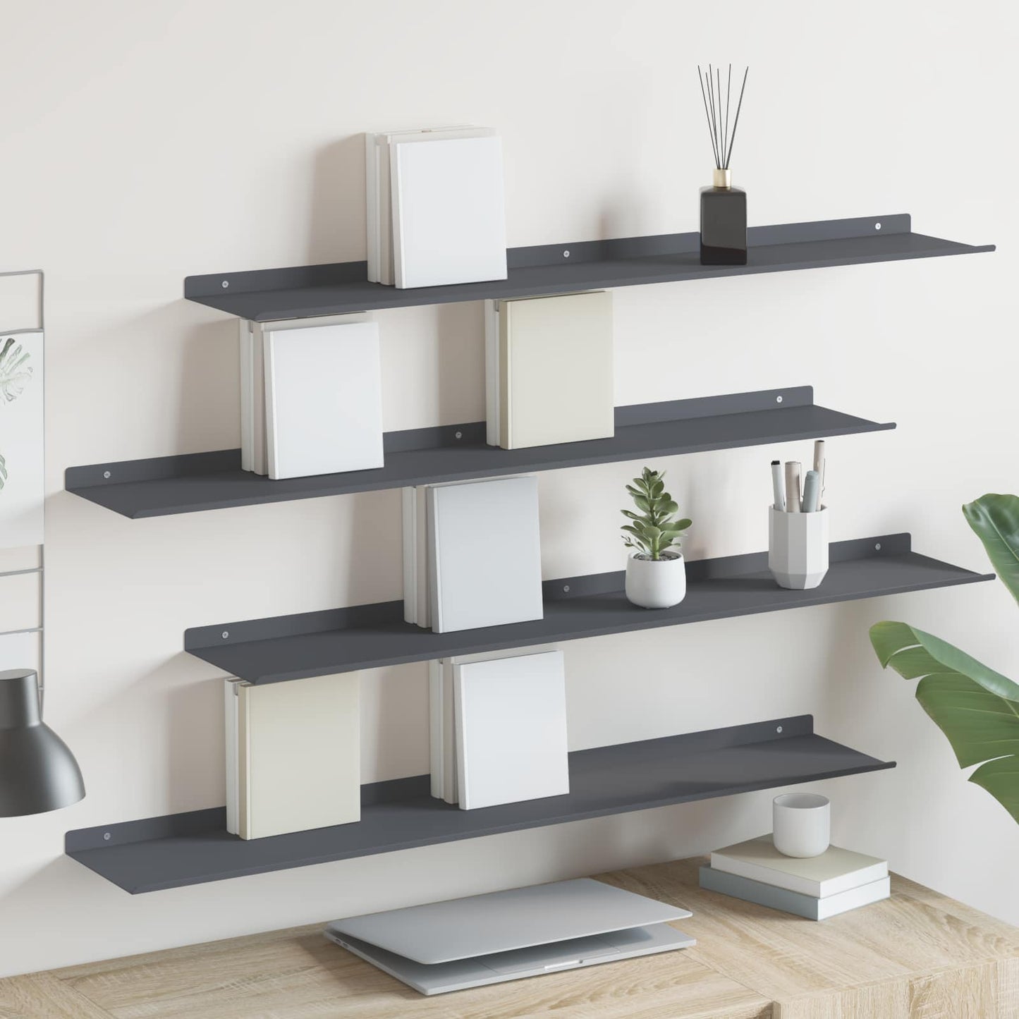 Vegghylle med hylle 4 pcs Antrasitt 100 x 18 x 2,5 cm vidaXL