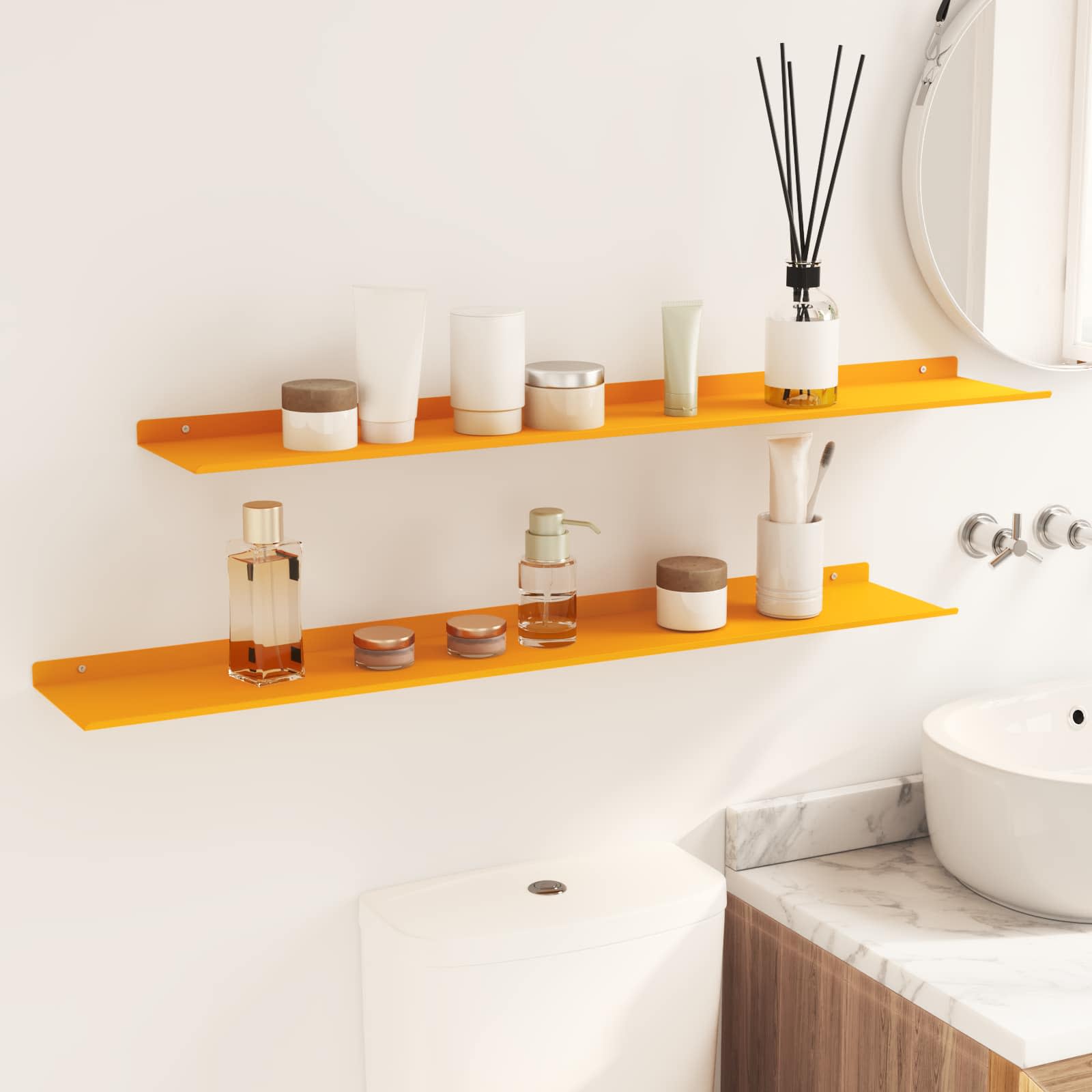 Vegghylle med hylle 2 pcs Sennepsgul 100 x 18 x 2,5 cm vidaXL