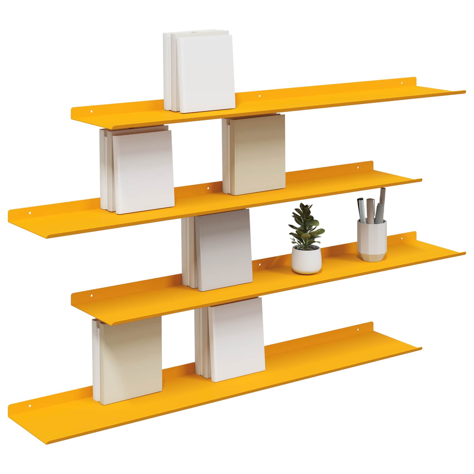Vegghylle med hylle 4 pcs Sennepsgul 100 x 18 x 2,5 cm vidaXL