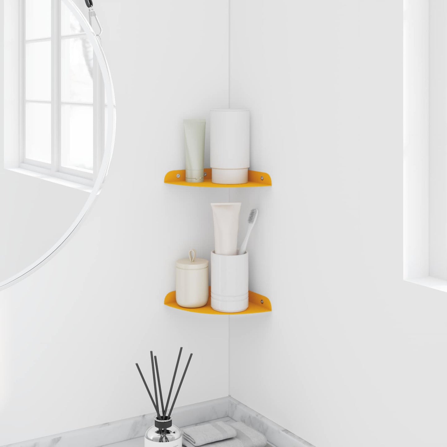 Flytende hylle med hylle 2 pcs Sennepsgul 15 x 15 x 2 cm