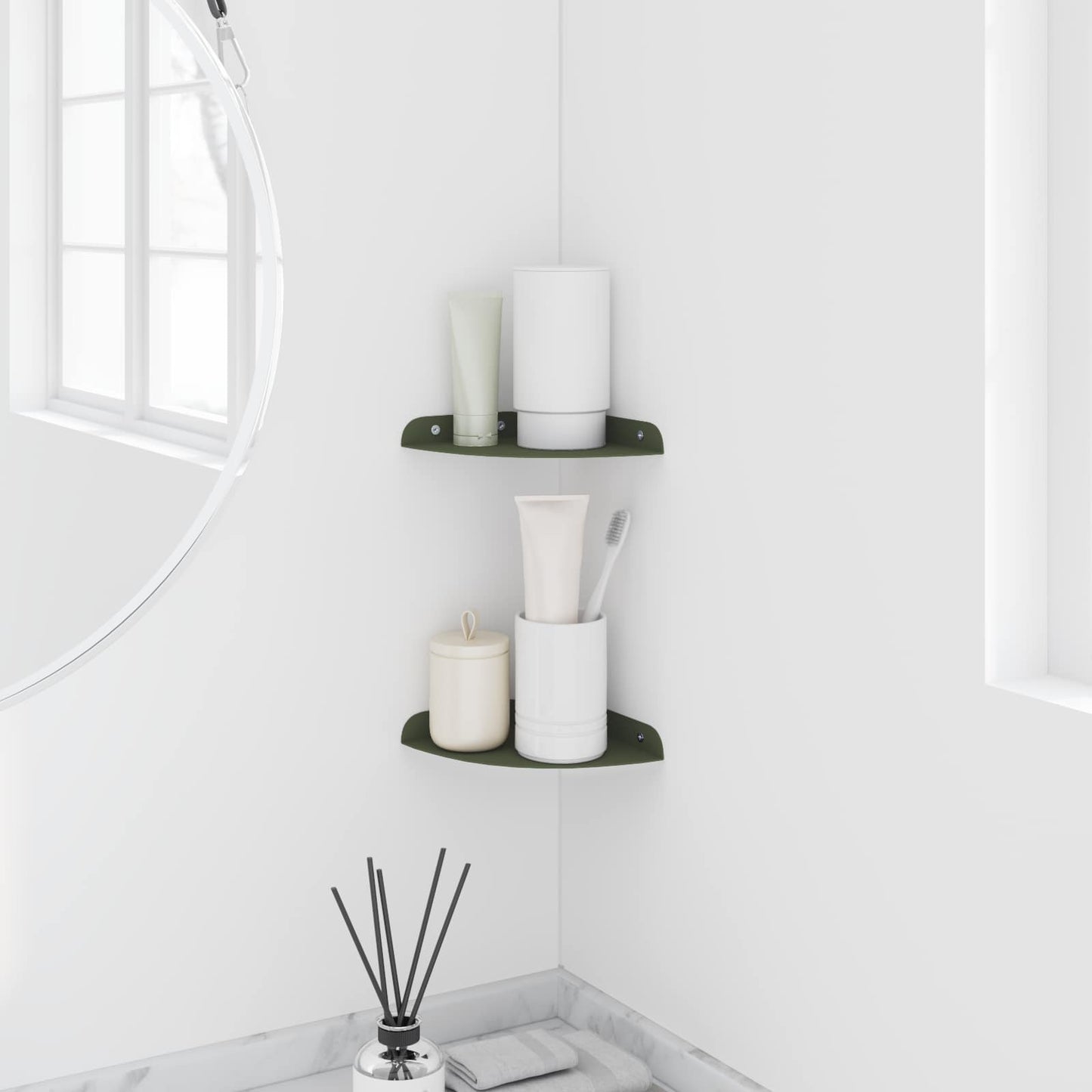 Flytende hylle med hylle 2 pcs Olivengrønn 15 x 15 x 2 cm