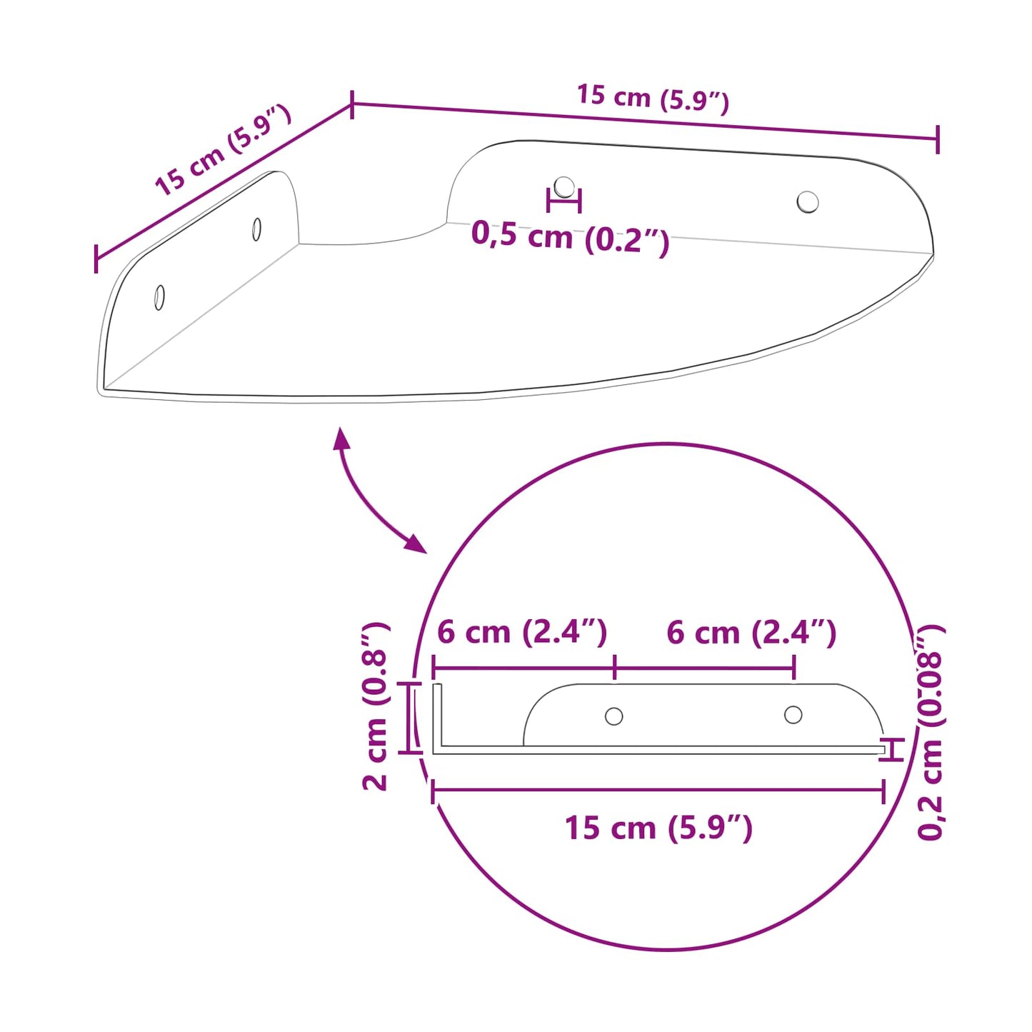 Flytende hylle med hylle med lagring 2 pcs Hvit 15 x 15 x 2 cm