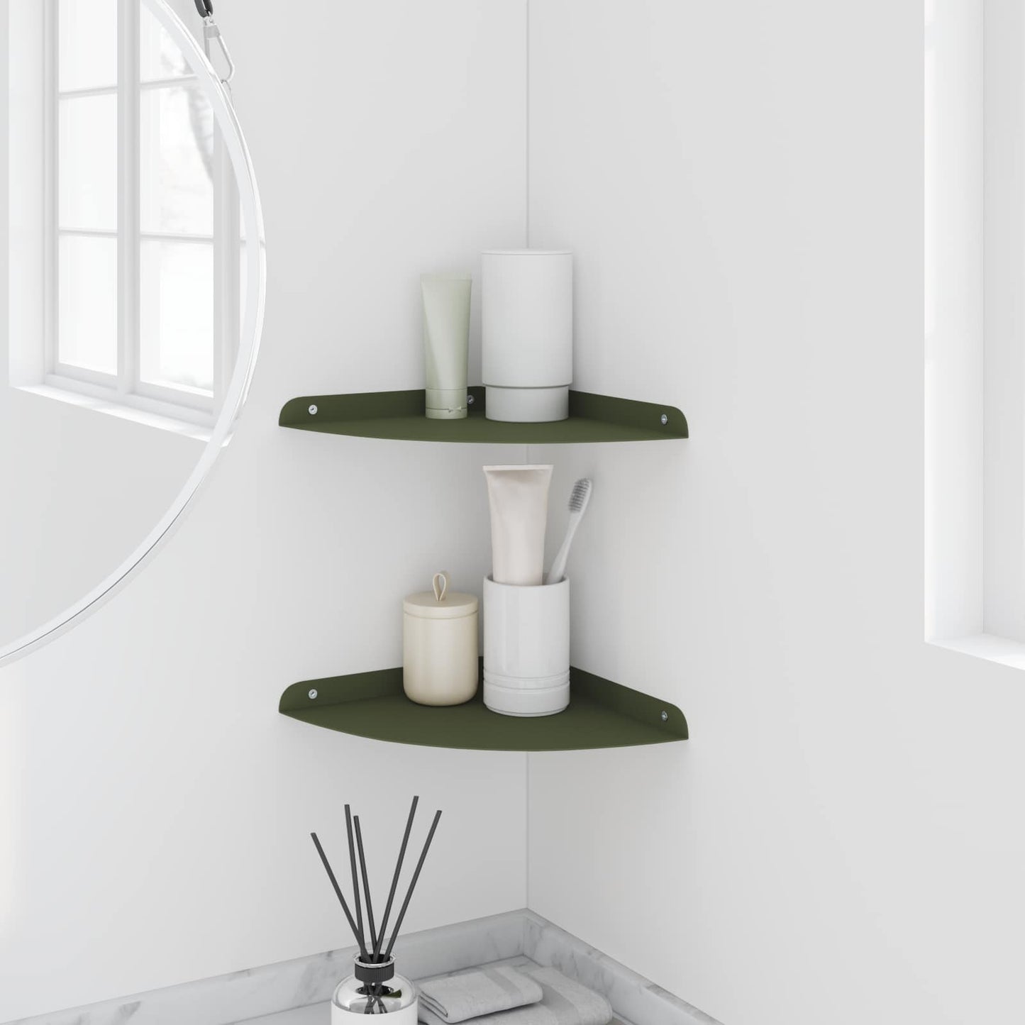 Flytende hylle med hylle 2 pcs Olivengrønn 24 x 24 x 2 cm