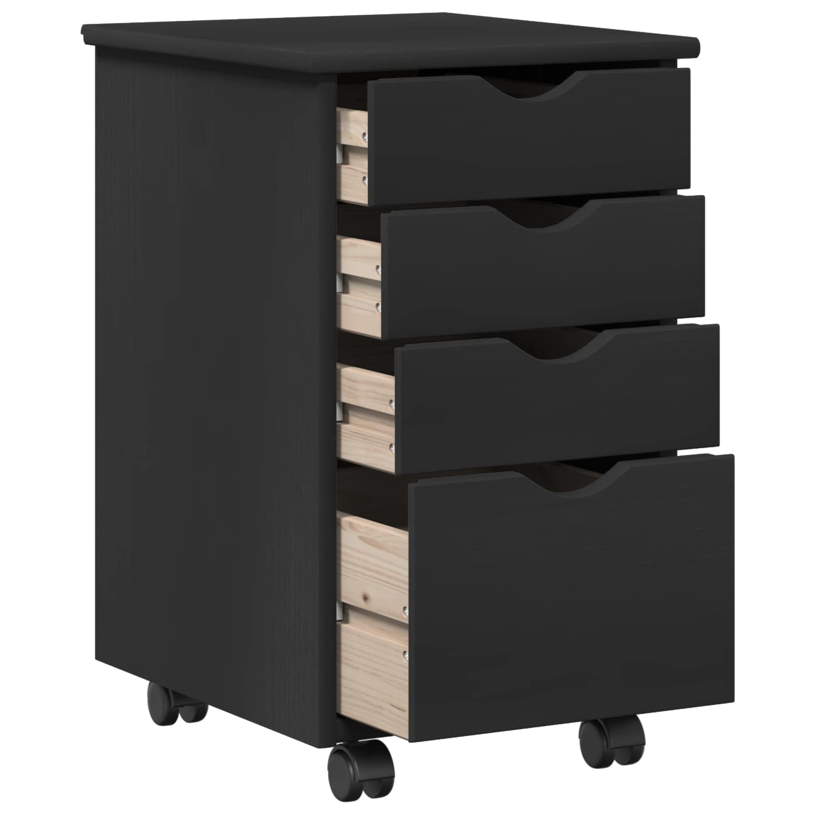 Rullende skap med hjul Svart 34 x 39 x 56 cm Massiv furu vidaXL
