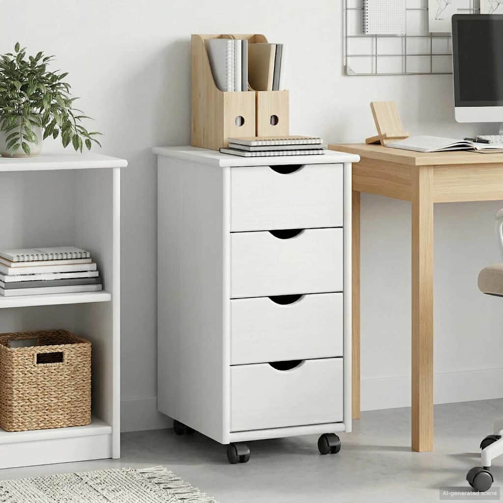 Rullende skap med hjul Hvit 34 x 39 x 65,5 cm Massiv furu