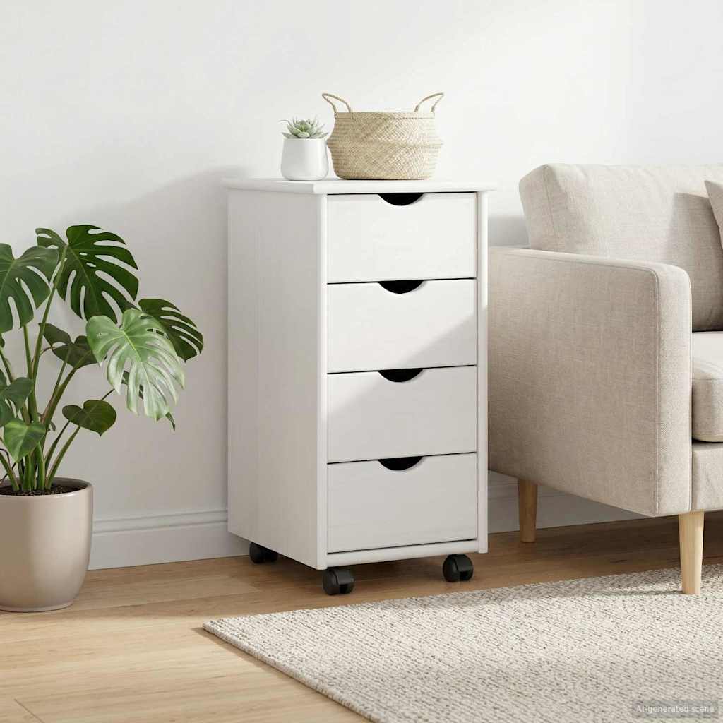 Rullende skap med hjul Hvit 34 x 39 x 65,5 cm Massiv furu