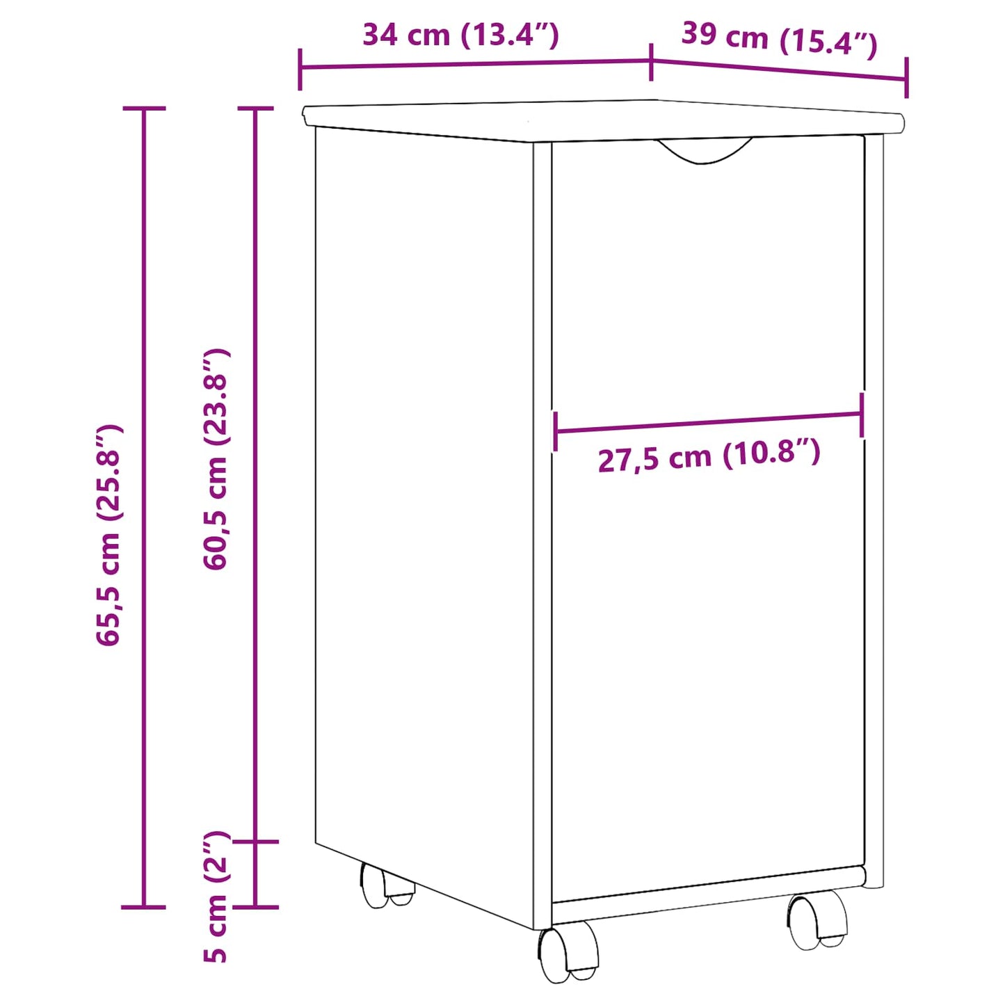 Rullende skap Honning brun 34 x 39 x 65,5 cm Massiv furu