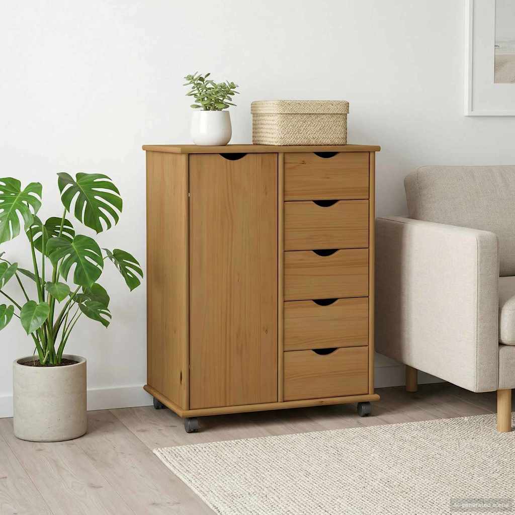 Rullende skap Honning brun 63,5 x 39 x 79 cm Massiv furu vidaXL