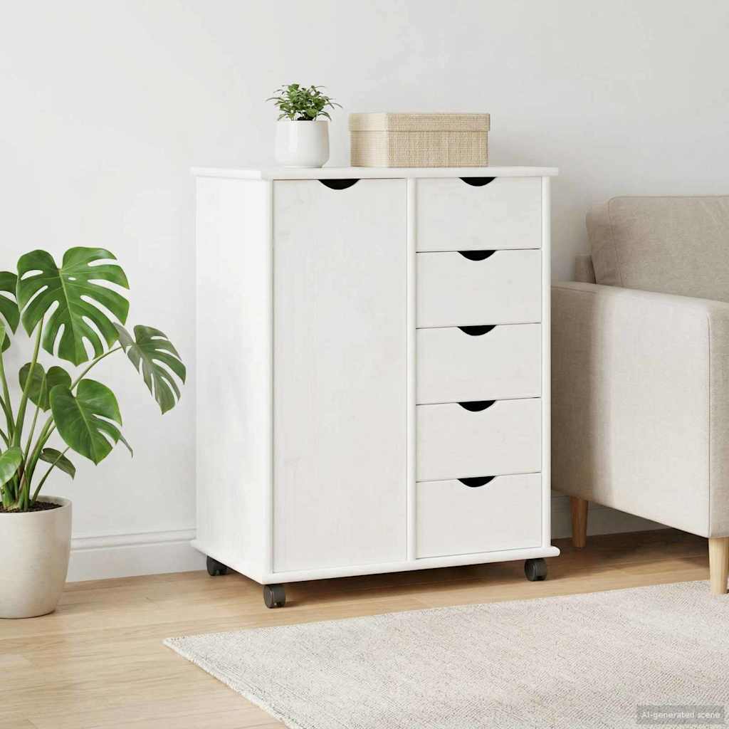Rullende skap med hjul Hvit 63,5 x 39 x 79 cm Massiv furu vidaXL