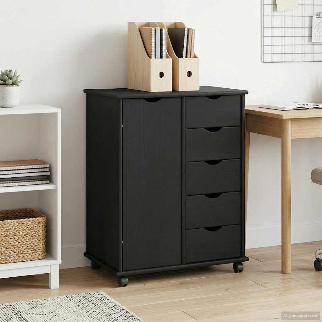 Rullende skap med hjul Svart 63,5 x 39 x 79 cm Massiv furu vidaXL