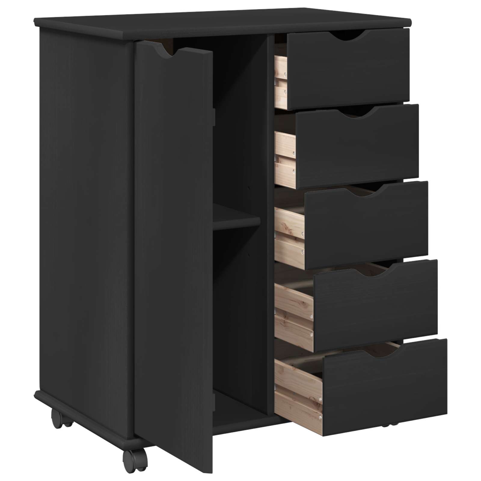 Rullende skap med hjul Svart 63,5 x 39 x 79 cm Massiv furu vidaXL