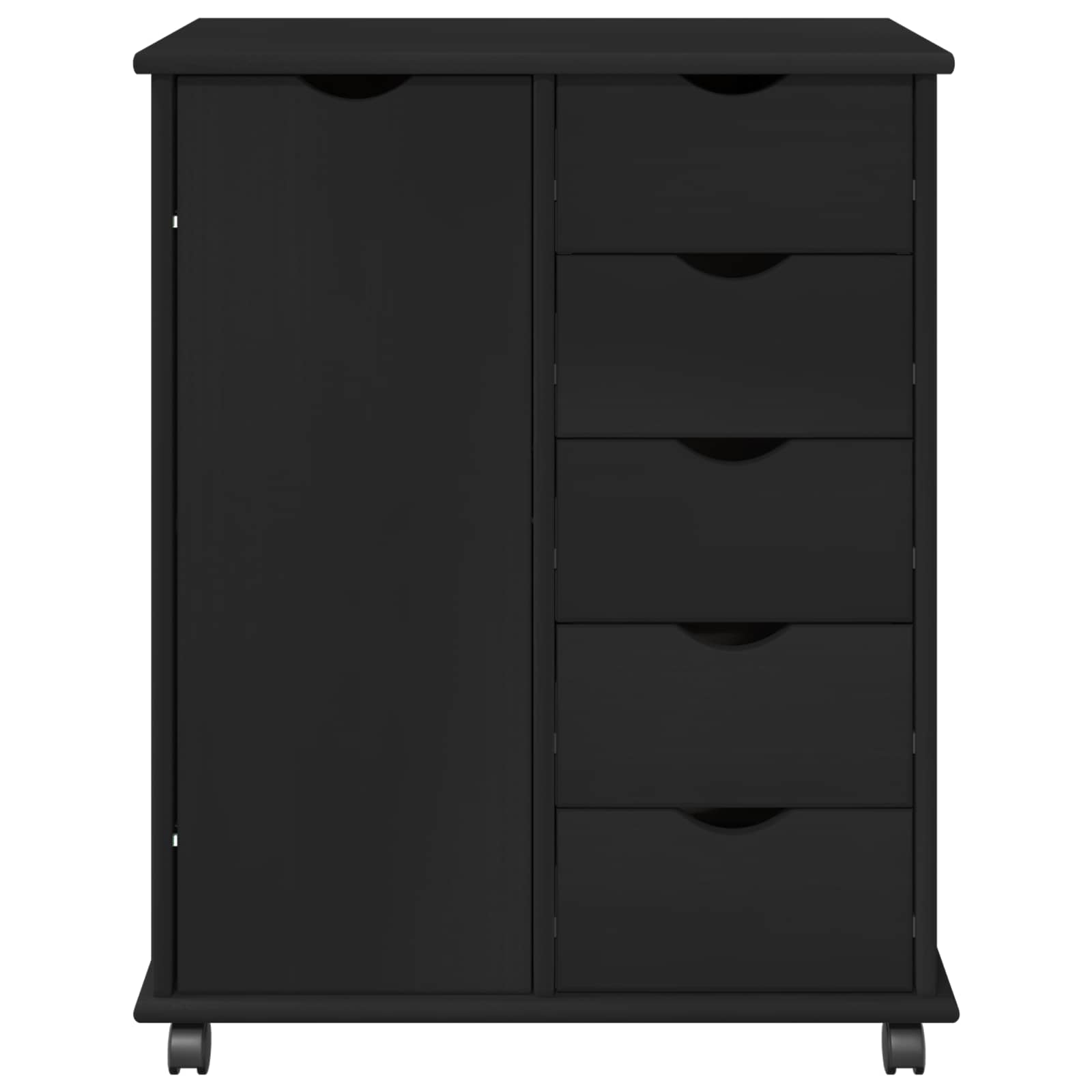 Rullende skap med hjul Svart 63,5 x 39 x 79 cm Massiv furu vidaXL