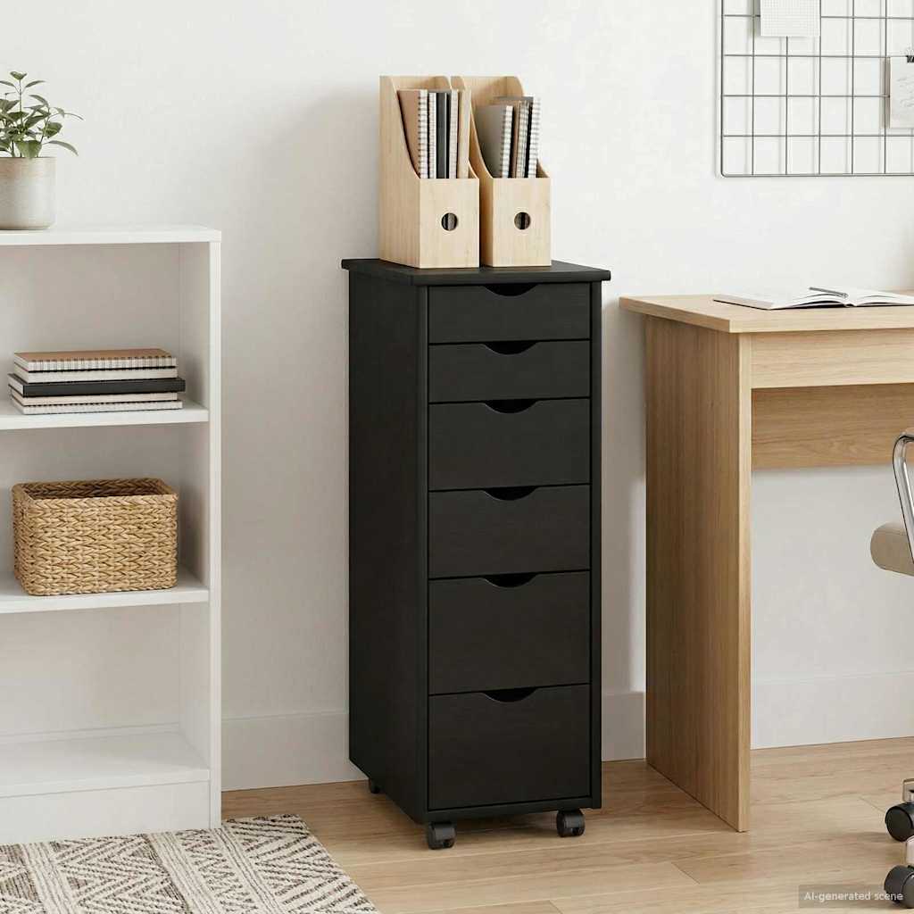 Rullende skap med hjul Svart 34 x 39 x 93,5 cm Massiv furu