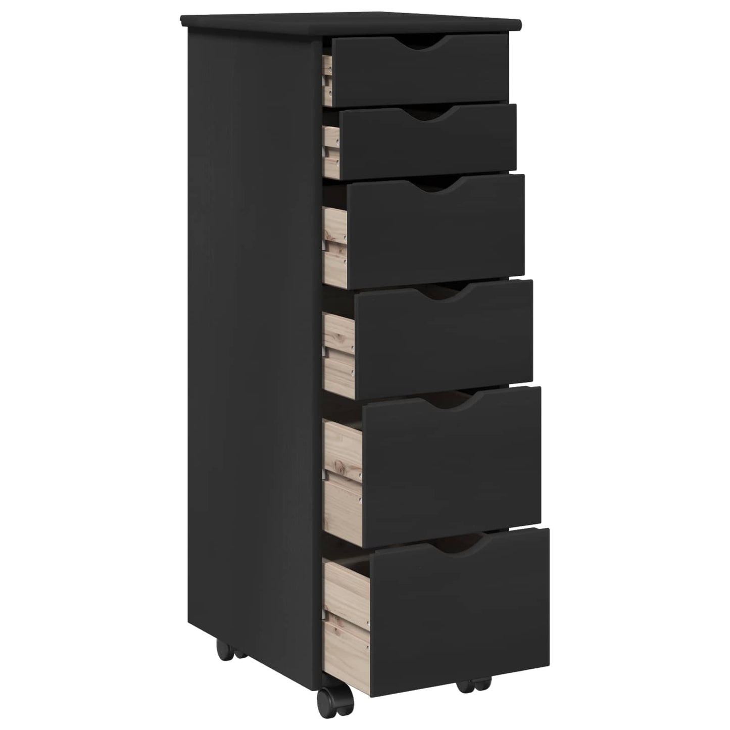 Rullende skap med hjul Svart 34 x 39 x 93,5 cm Massiv furu