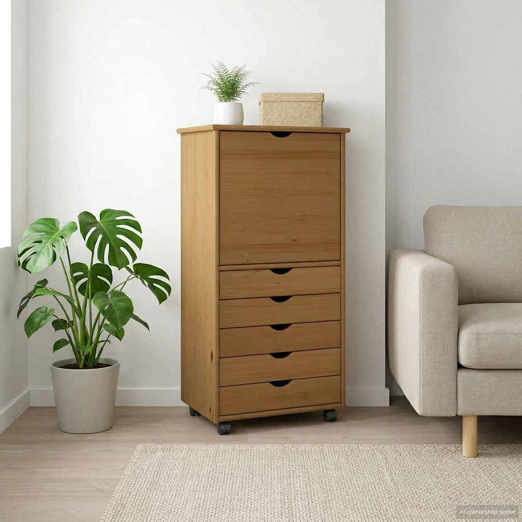 Rullende skap Honning brun 53 x 39 x 103 cm Massiv furu