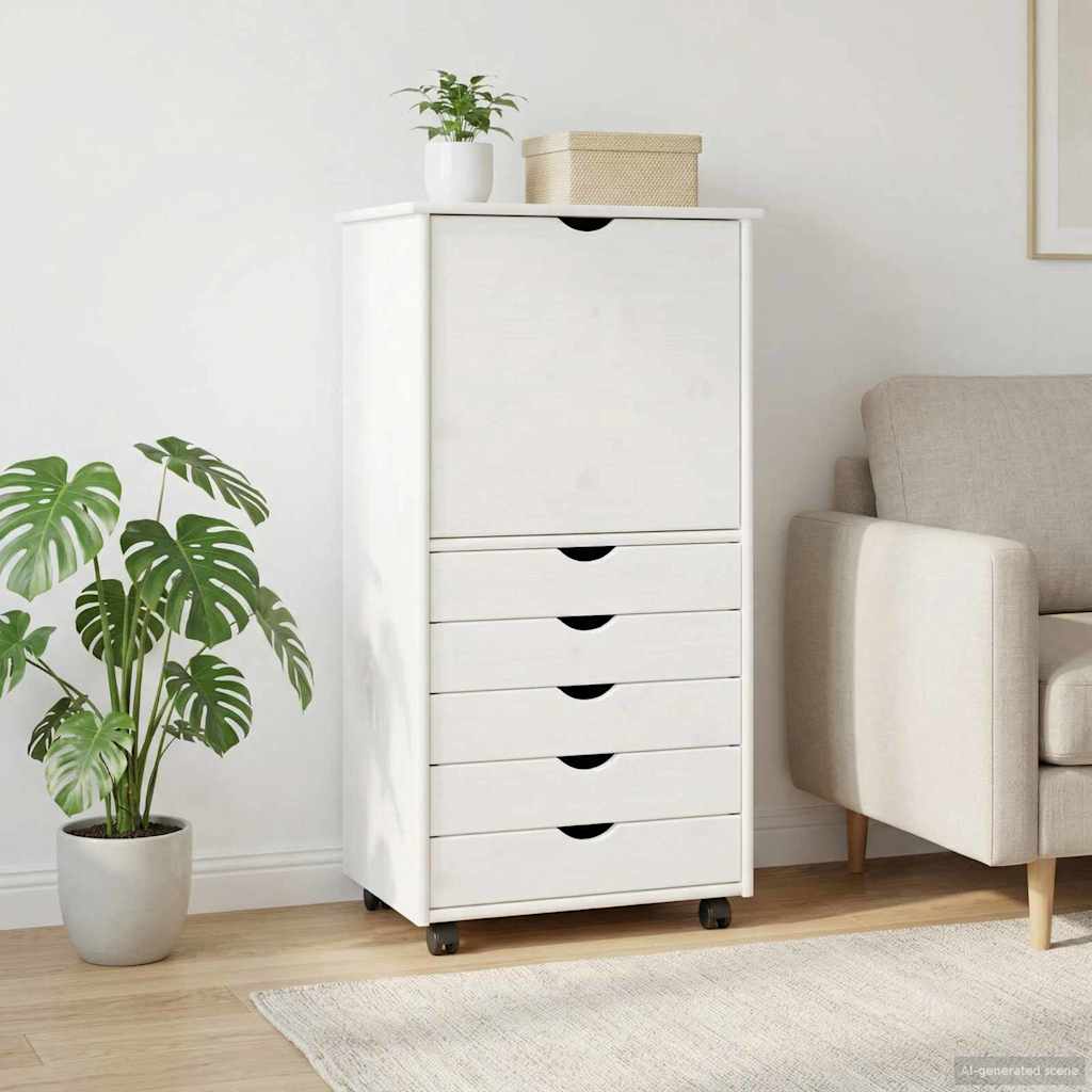Rullende skap med hjul Hvit 53 x 39 x 103 cm Massiv furu