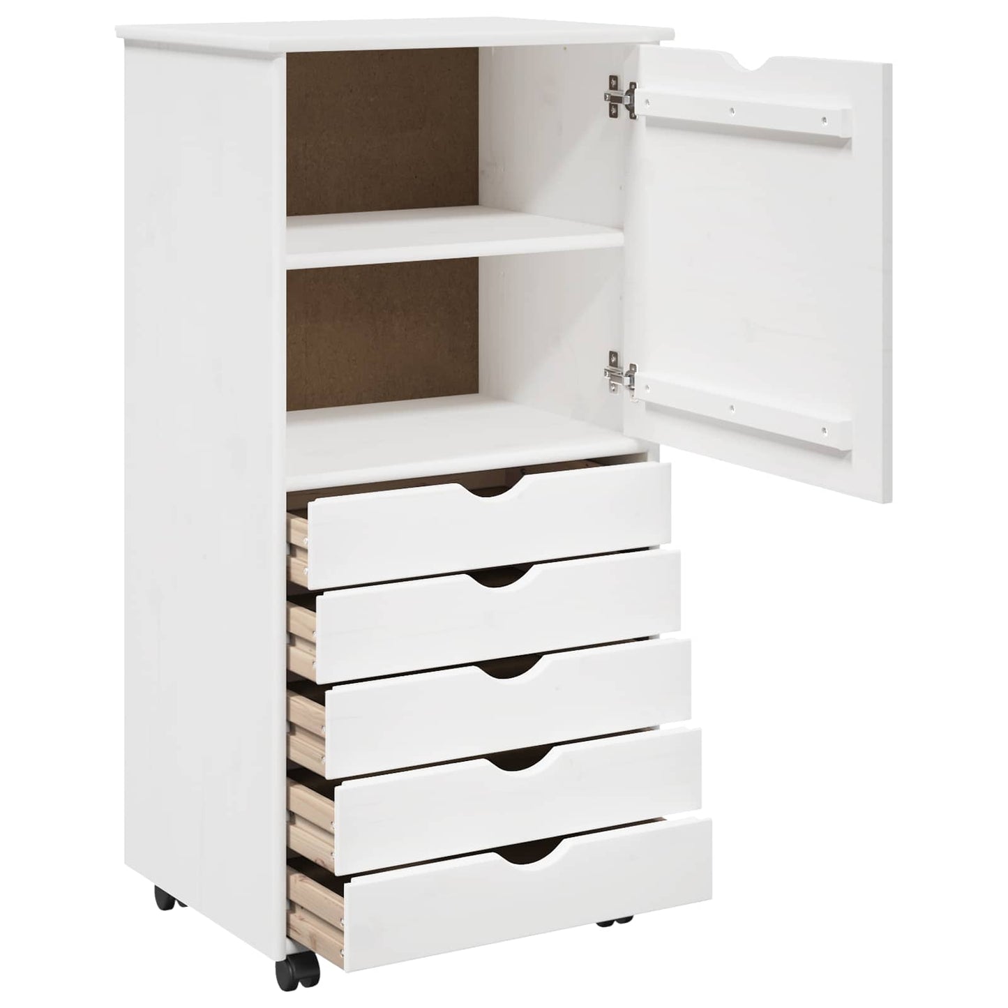 Rullende skap med hjul Hvit 53 x 39 x 103 cm Massiv furu