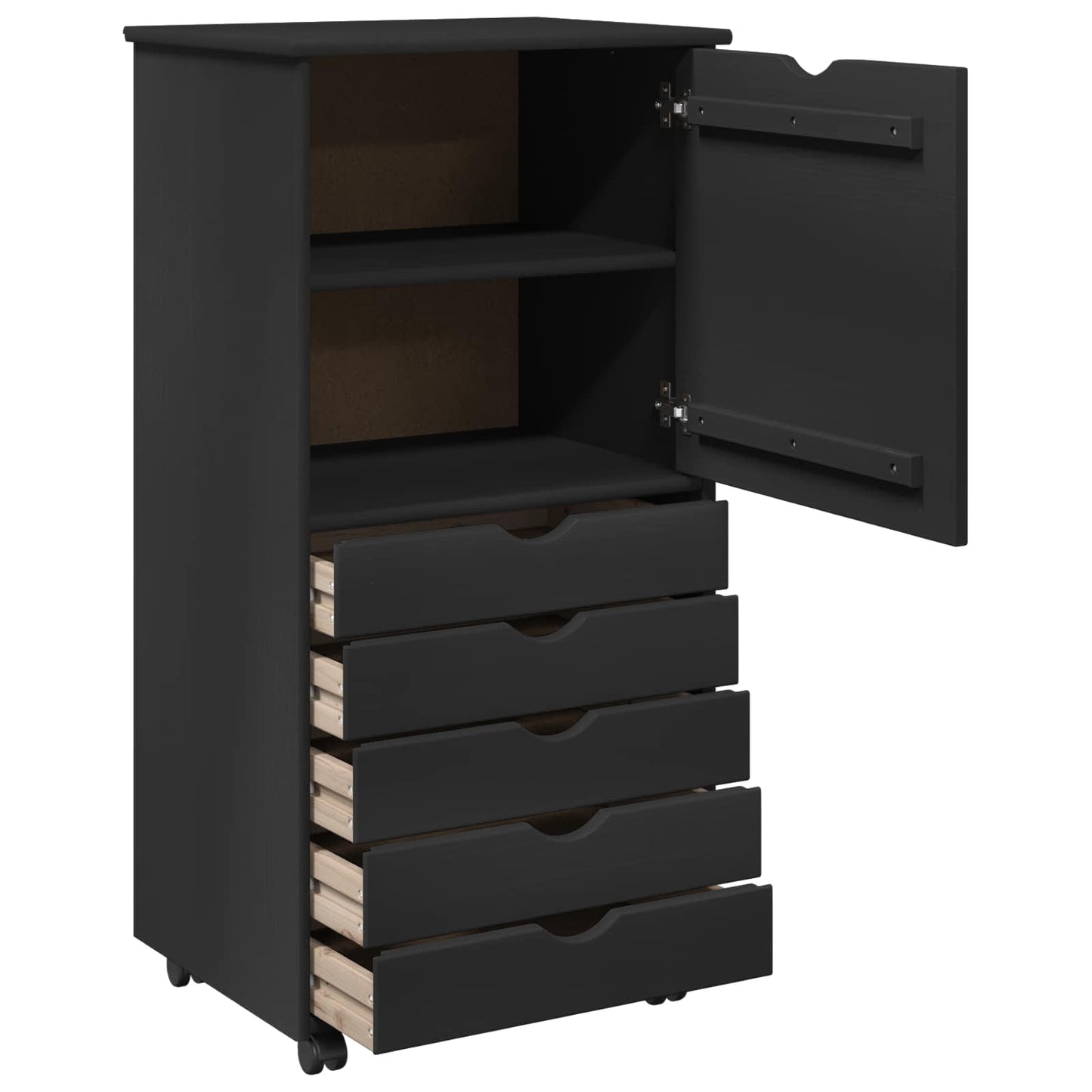 Rullende skap med hjul Svart 53 x 39 x 103 cm Massiv furu