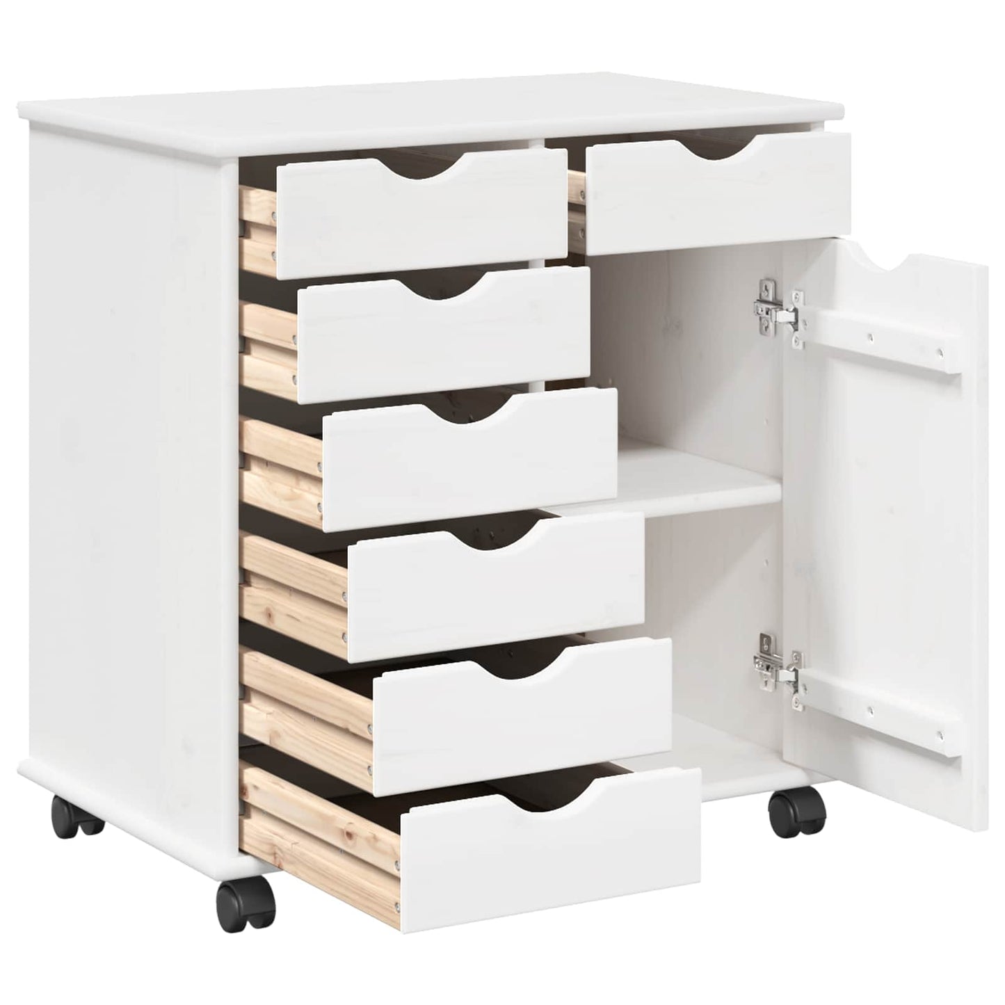 Rullende skap med hjul Hvit 63,5 x 39 x 65,5 cm Massiv furu