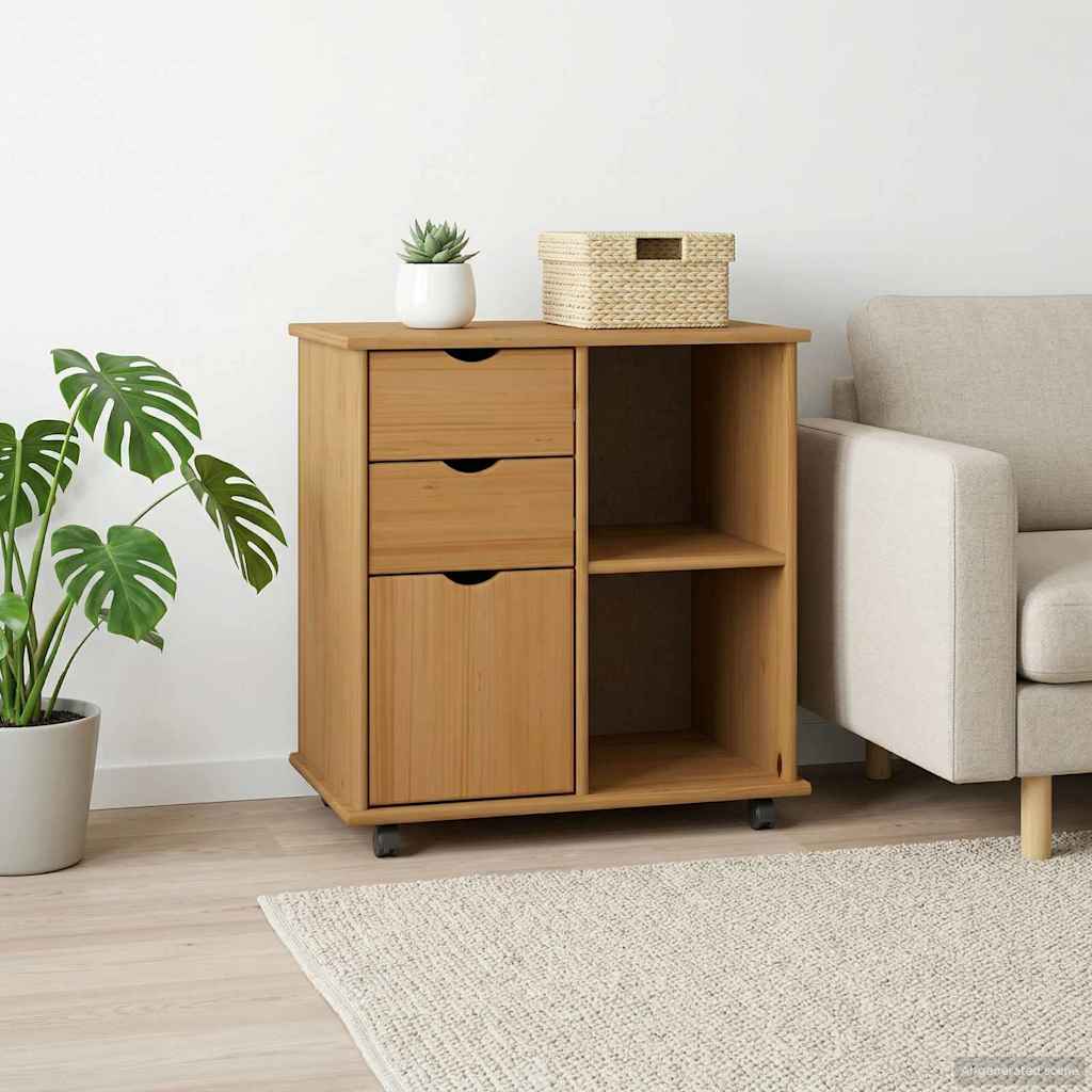 Rullende skap Honning brun 63,5 x 39 x 65,5 cm Massiv furu vidaXL