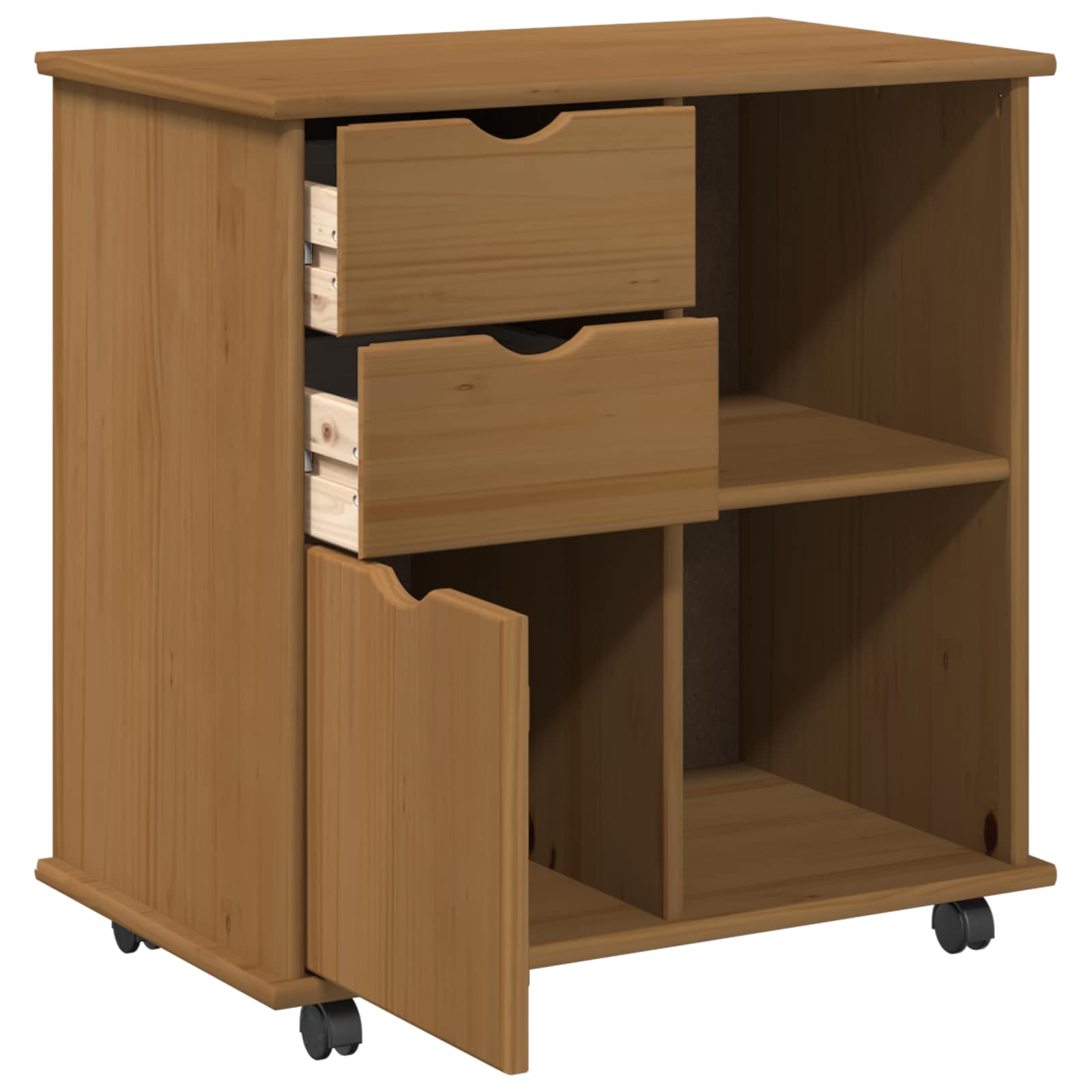Rullende skap Honning brun 63,5 x 39 x 65,5 cm Massiv furu vidaXL