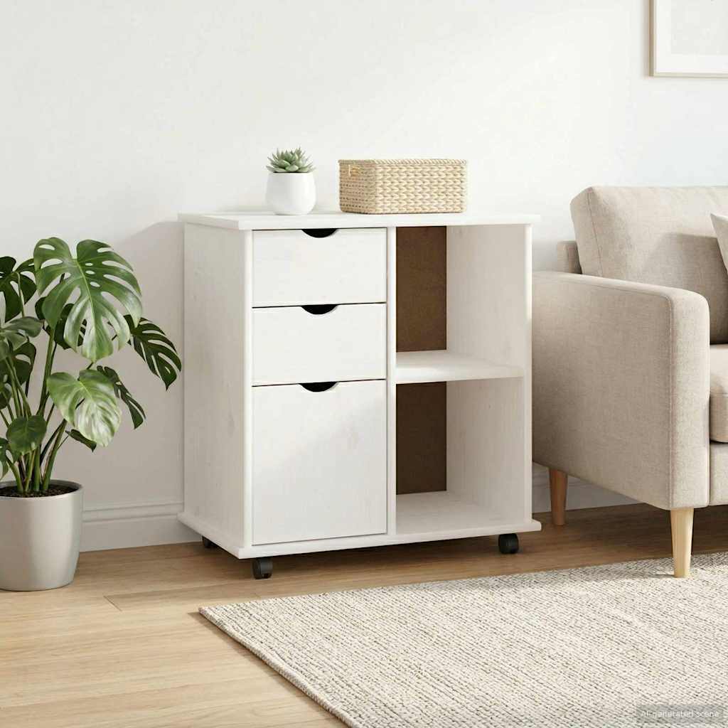 Rullende skap med hjul Hvit 63,5 x 39 x 65,5 cm Massiv furu vidaXL