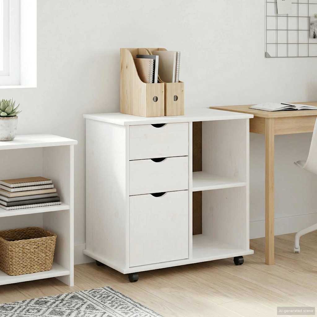 Rullende skap med hjul Hvit 63,5 x 39 x 65,5 cm Massiv furu vidaXL