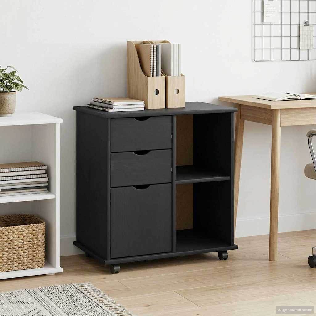 Rullende skap med hjul Svart 63,5 x 39 x 65,5 cm Massiv furu vidaXL