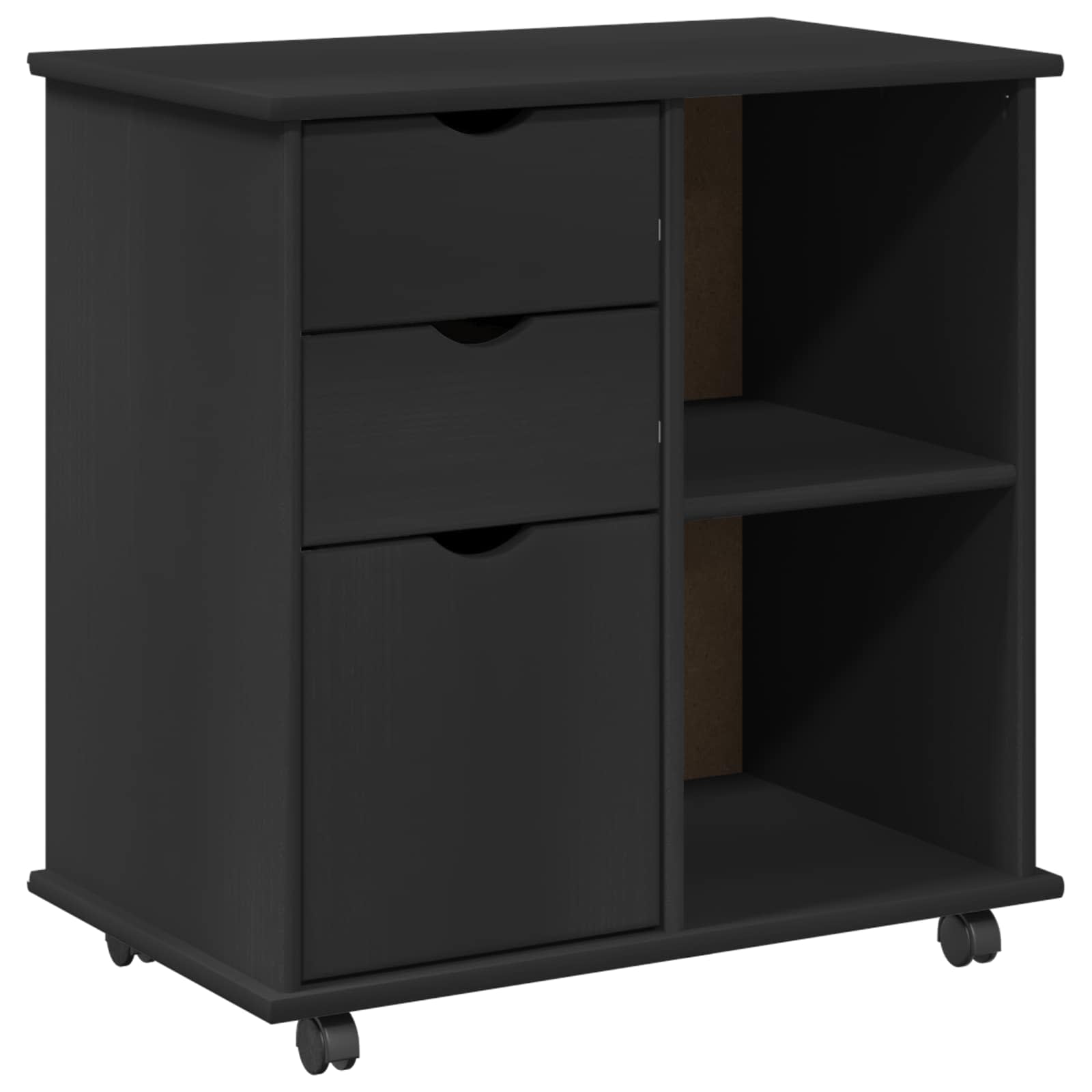 Rullende skap med hjul Svart 63,5 x 39 x 65,5 cm Massiv furu vidaXL