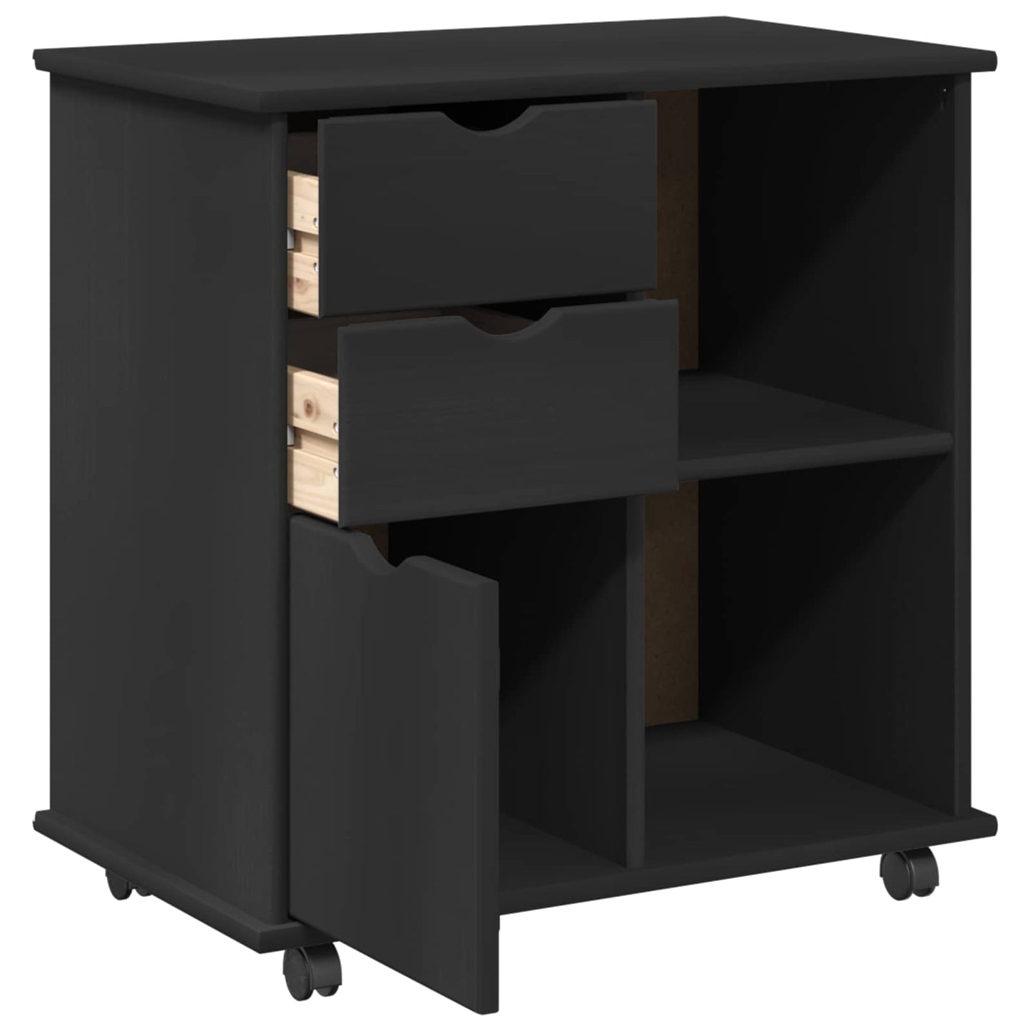 Rullende skap med hjul Svart 63,5 x 39 x 65,5 cm Massiv furu vidaXL