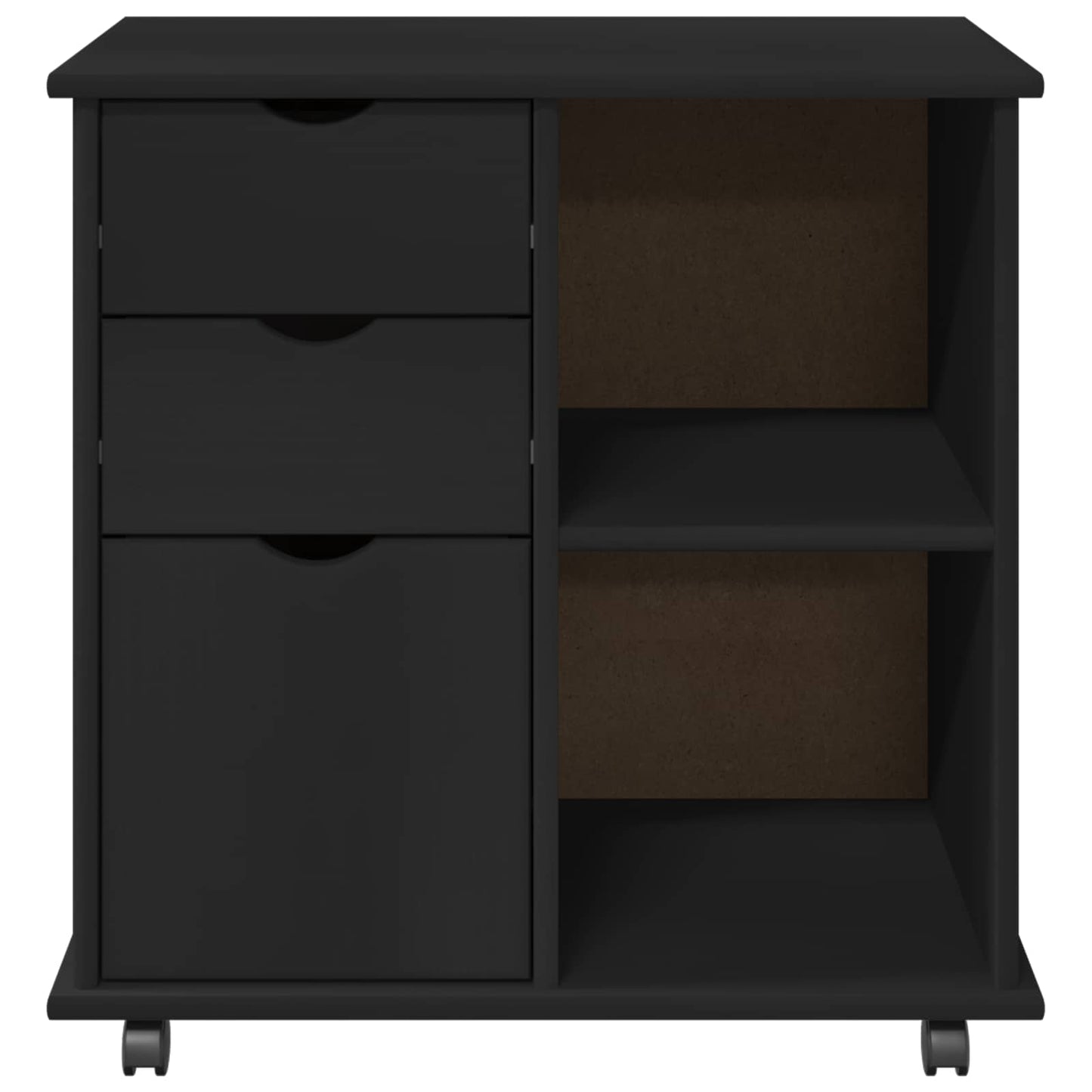 Rullende skap med hjul Svart 63,5 x 39 x 65,5 cm Massiv furu vidaXL