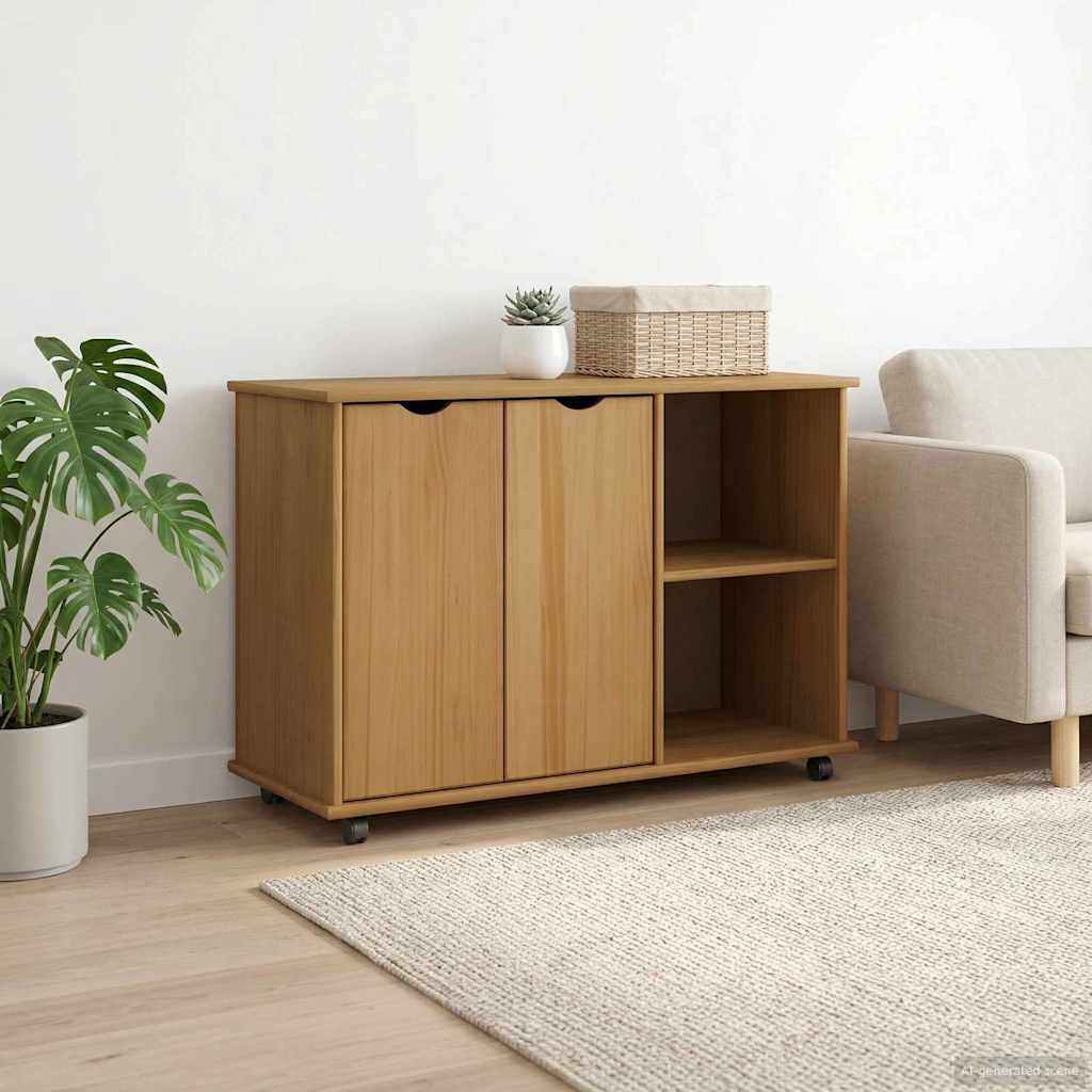 Rullende skap Honning brun 100 x 39 x 65,5 cm Massiv furu