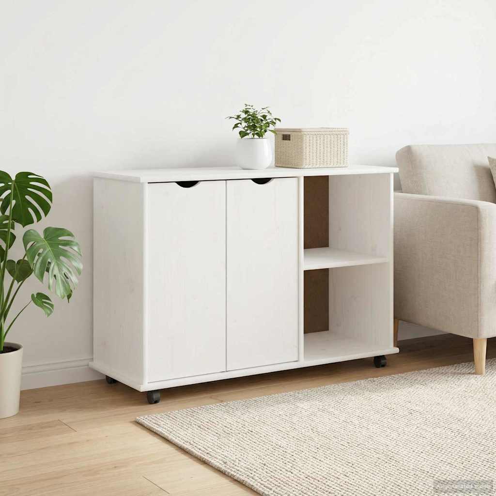 Rullende skap med hjul Hvit 100 x 39 x 65,5 cm Massiv furu