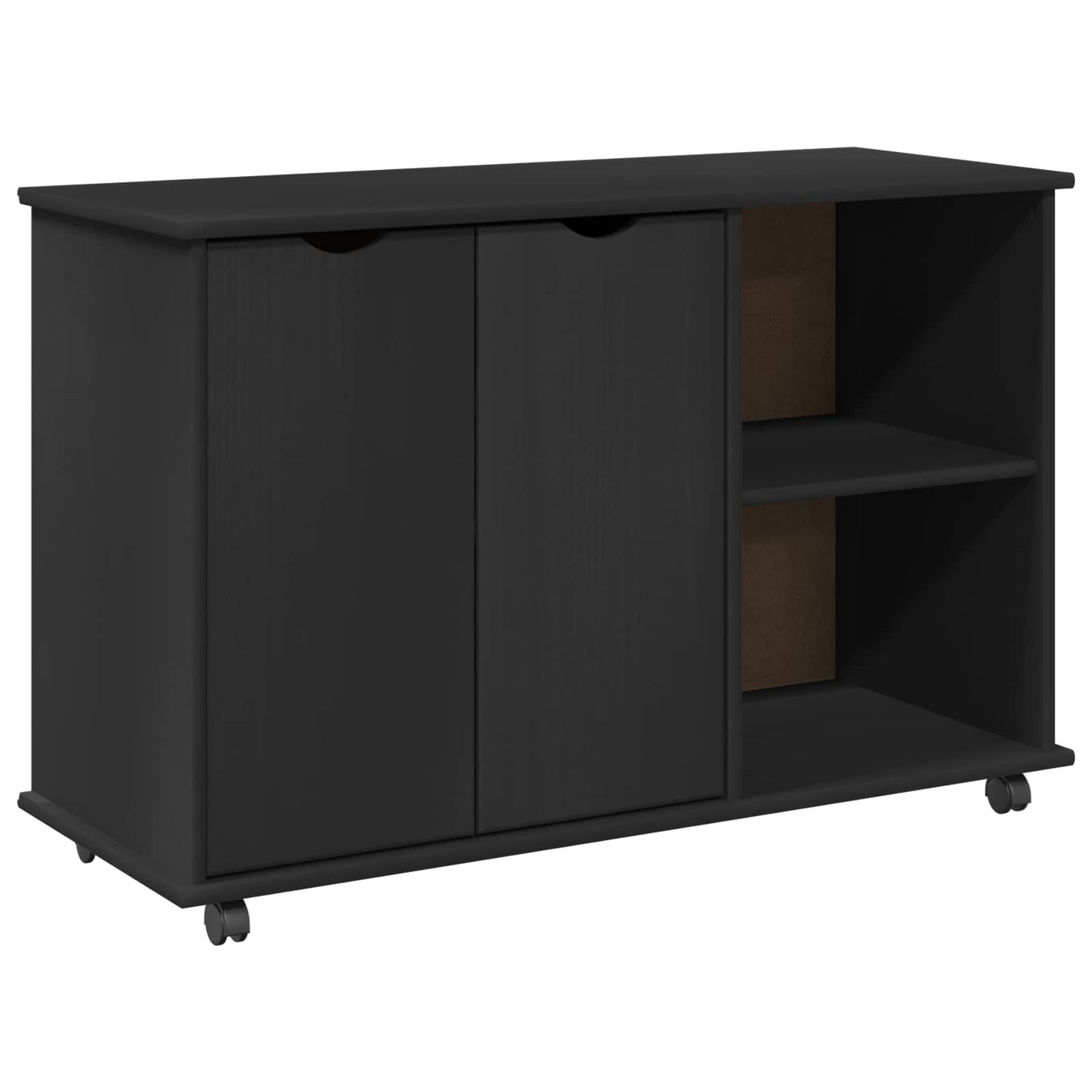 Rullende skap med hjul Svart 100 x 39 x 65,5 cm Massiv furu