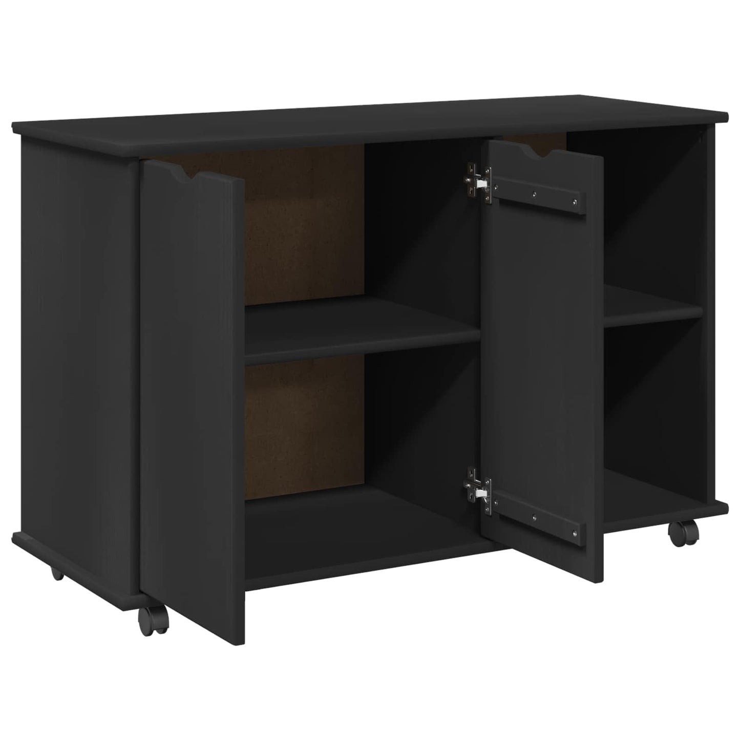Rullende skap med hjul Svart 100 x 39 x 65,5 cm Massiv furu