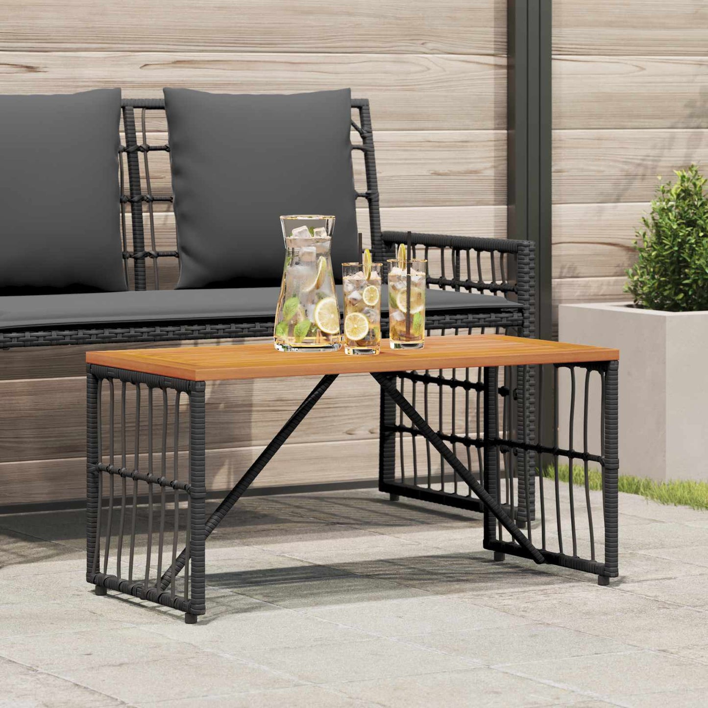 Utebord Svart 80 x 40 x 40 cm Stål og Poly Rattan