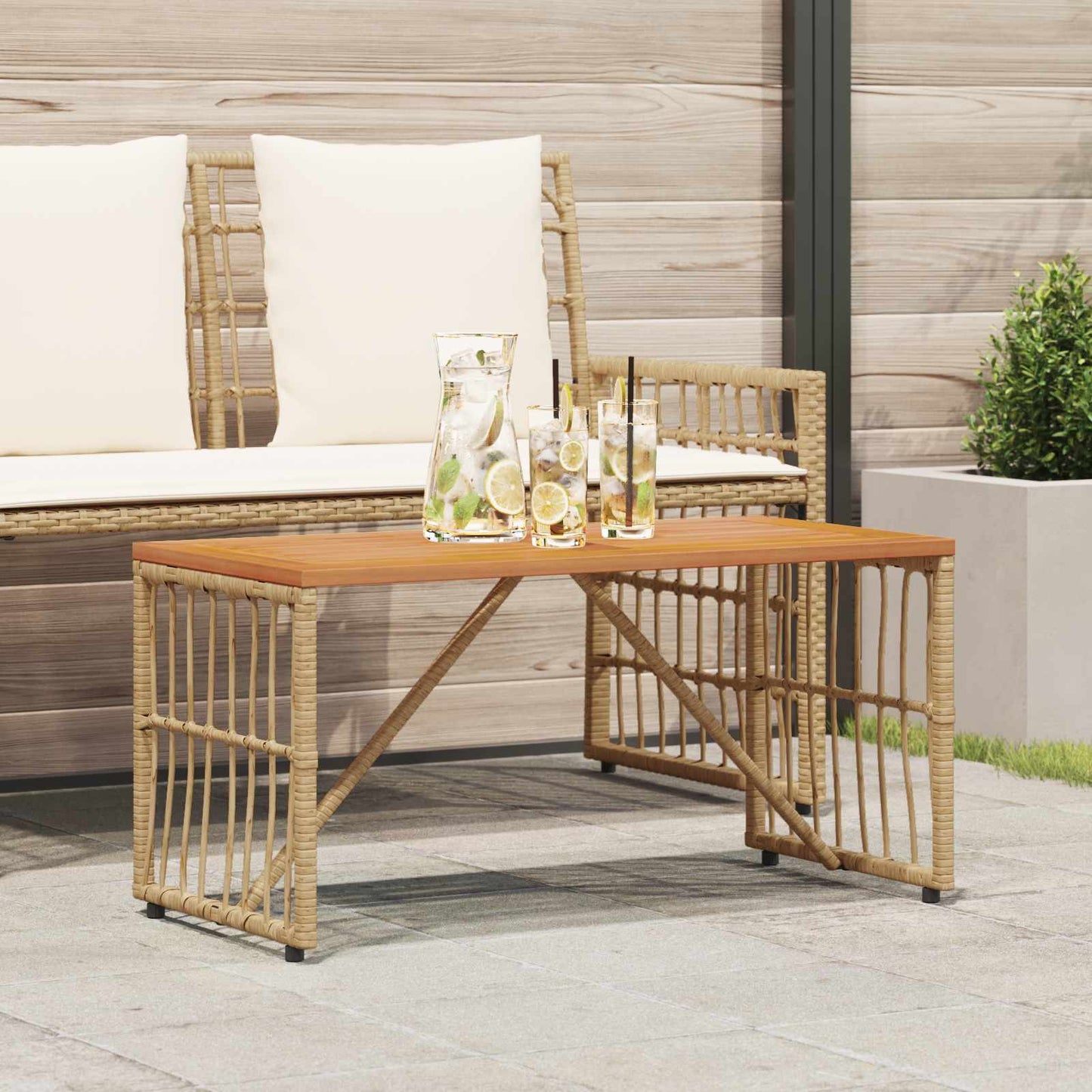 Utebord Naturlig 80 x 40 x 40 cm Stål og Poly Rattan