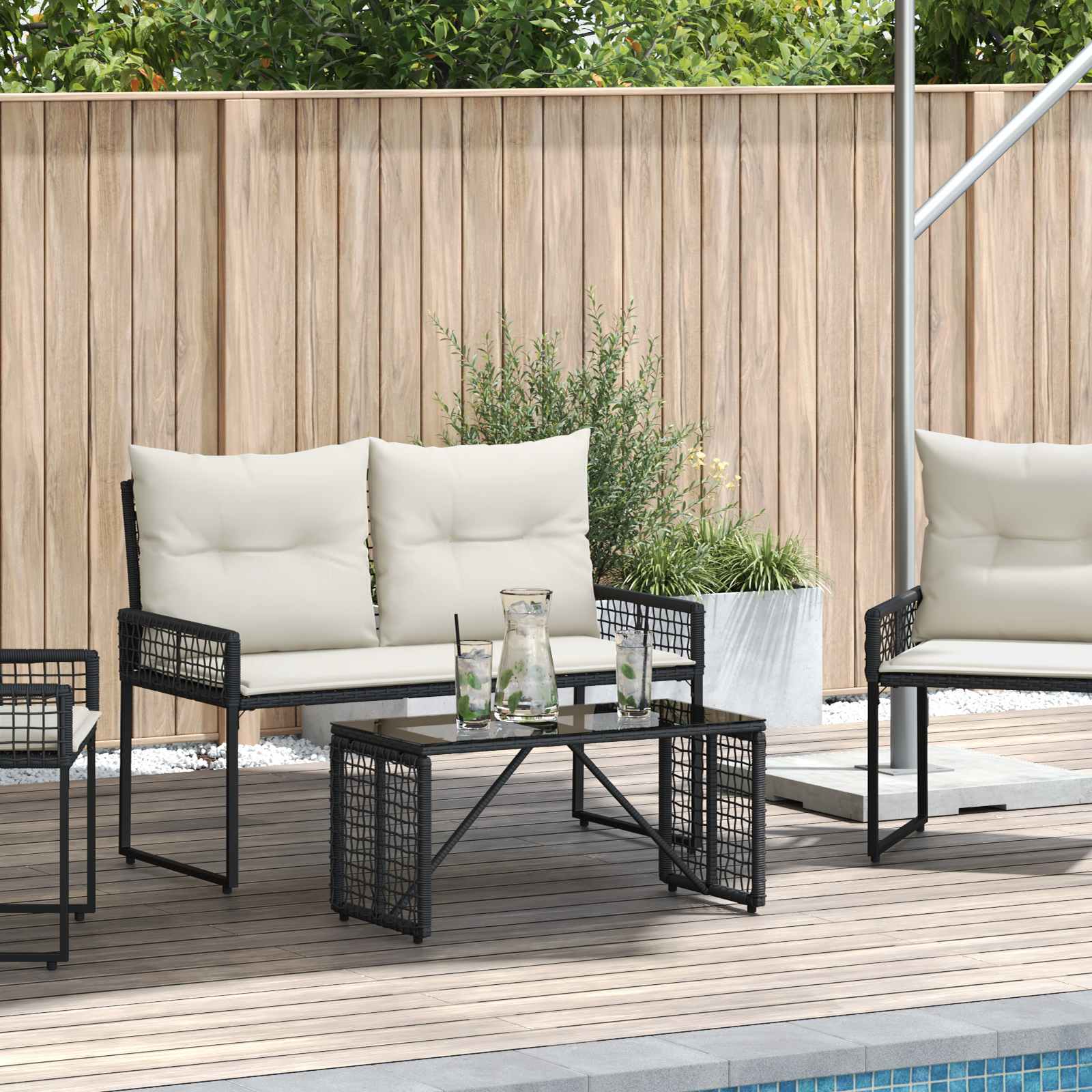 Utebord Svart 80 x 40 x 40 cm PE Rattan og Glass vidaXL