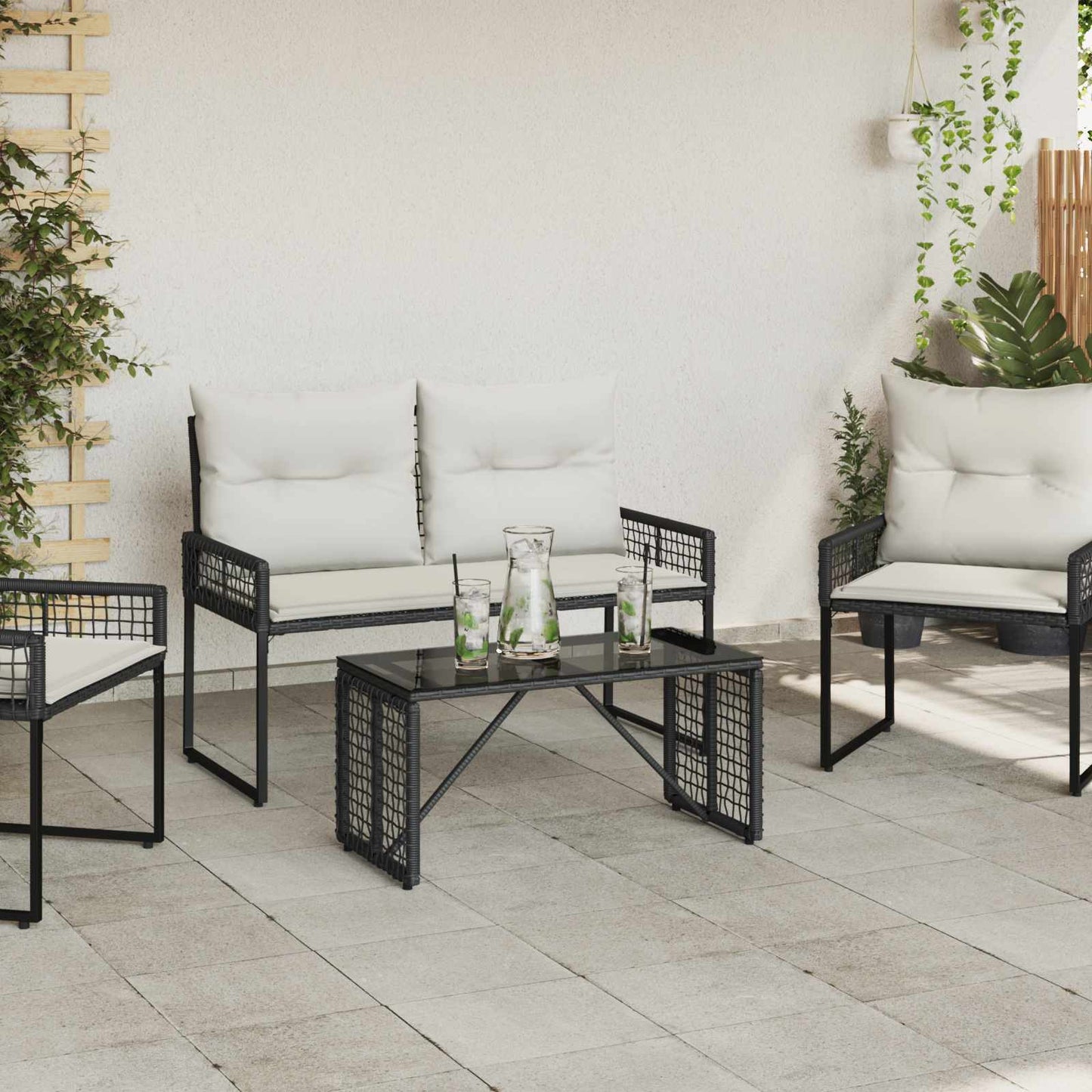 Utebord Svart 80 x 40 x 40 cm PE Rattan og Glass vidaXL