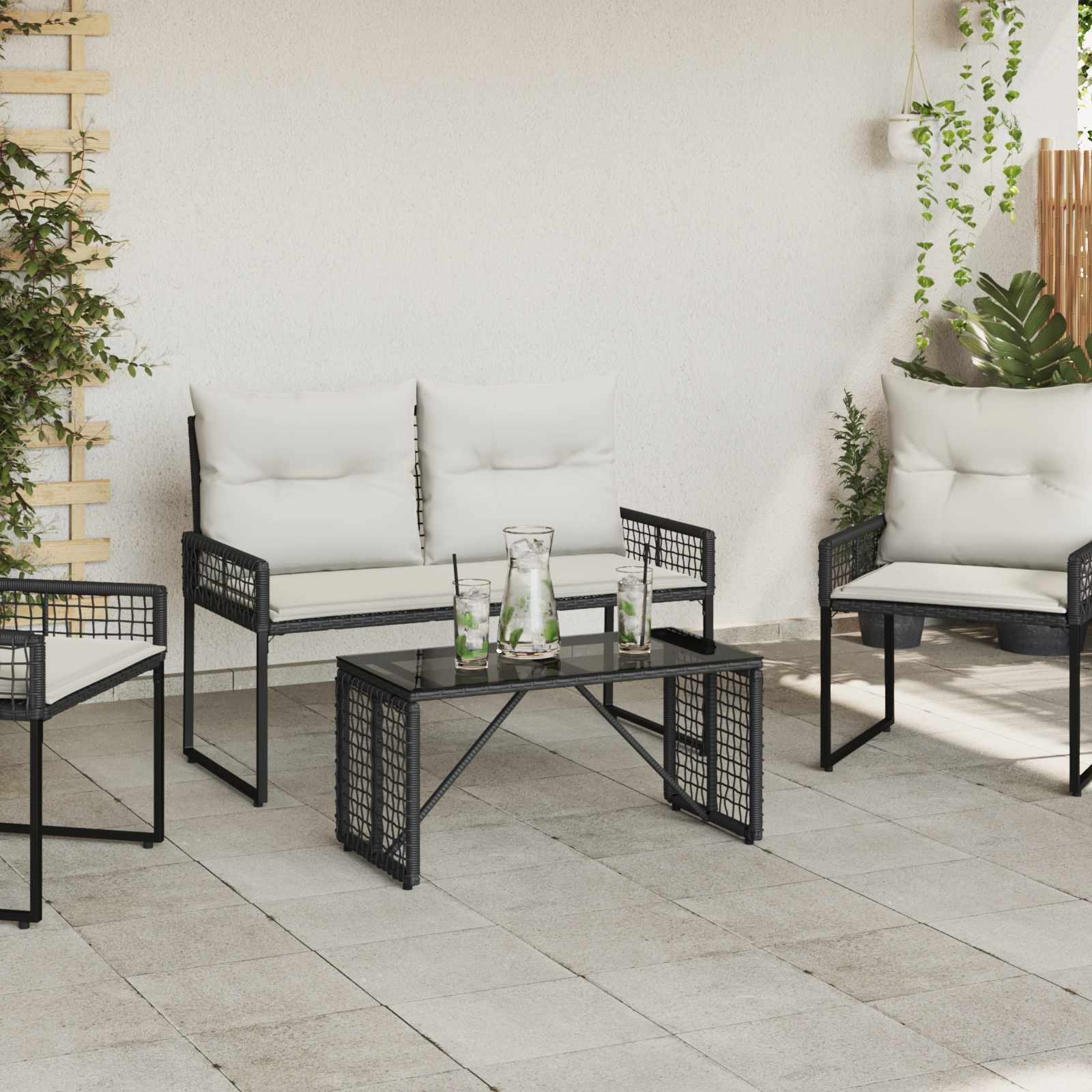 Utebord Svart 80 x 40 x 40 cm PE Rattan og Glass vidaXL