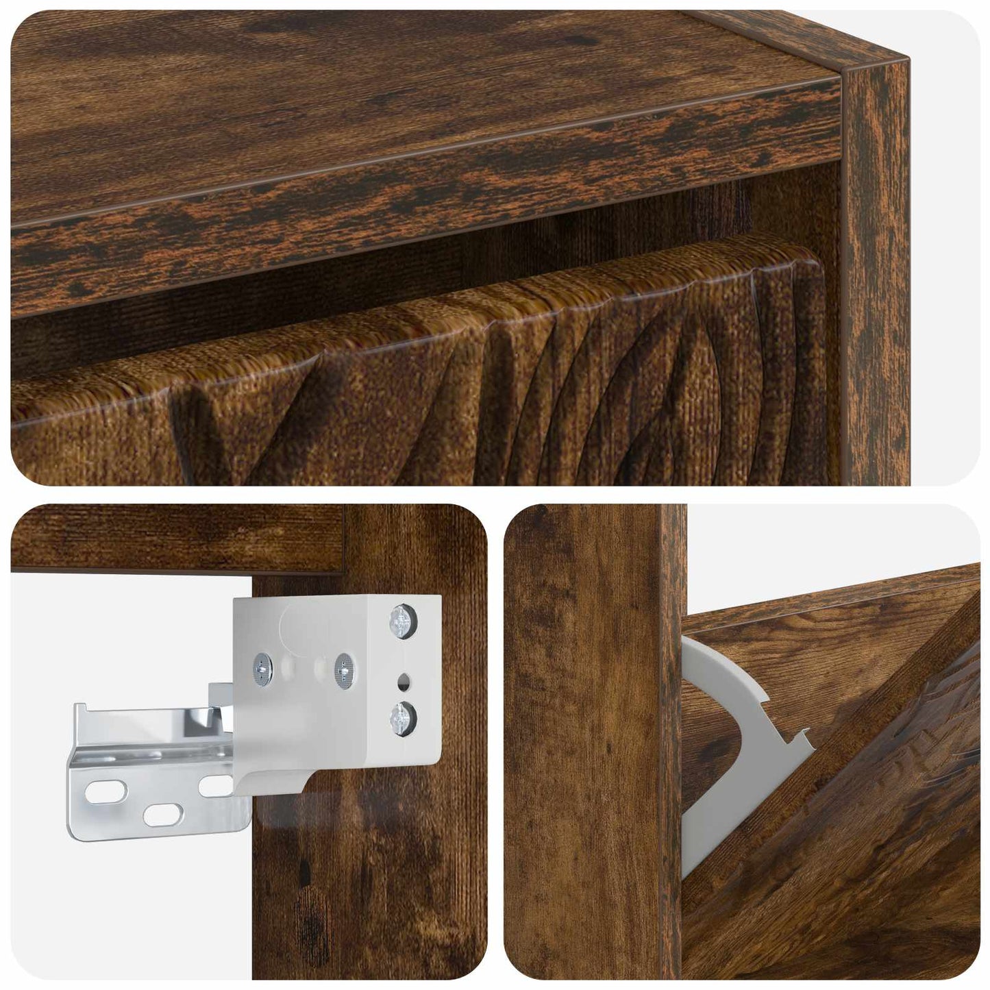 Vegghengt skoskap DELFT 71 x 17 x 86 cm Konstruert tre Røkt Eik