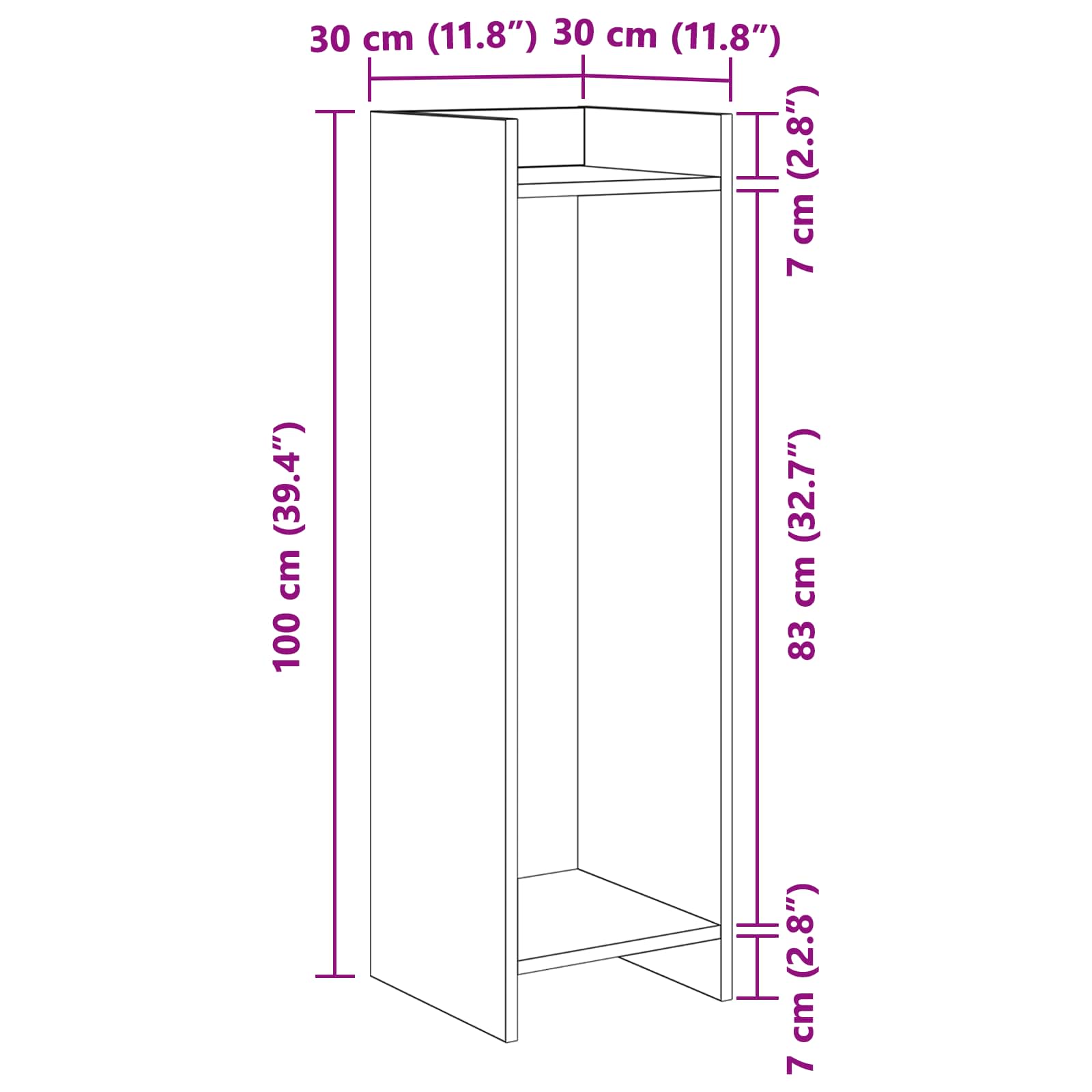 Planteholder Hvit 30 x 30 x 100 cm Konstruert tre vidaXL