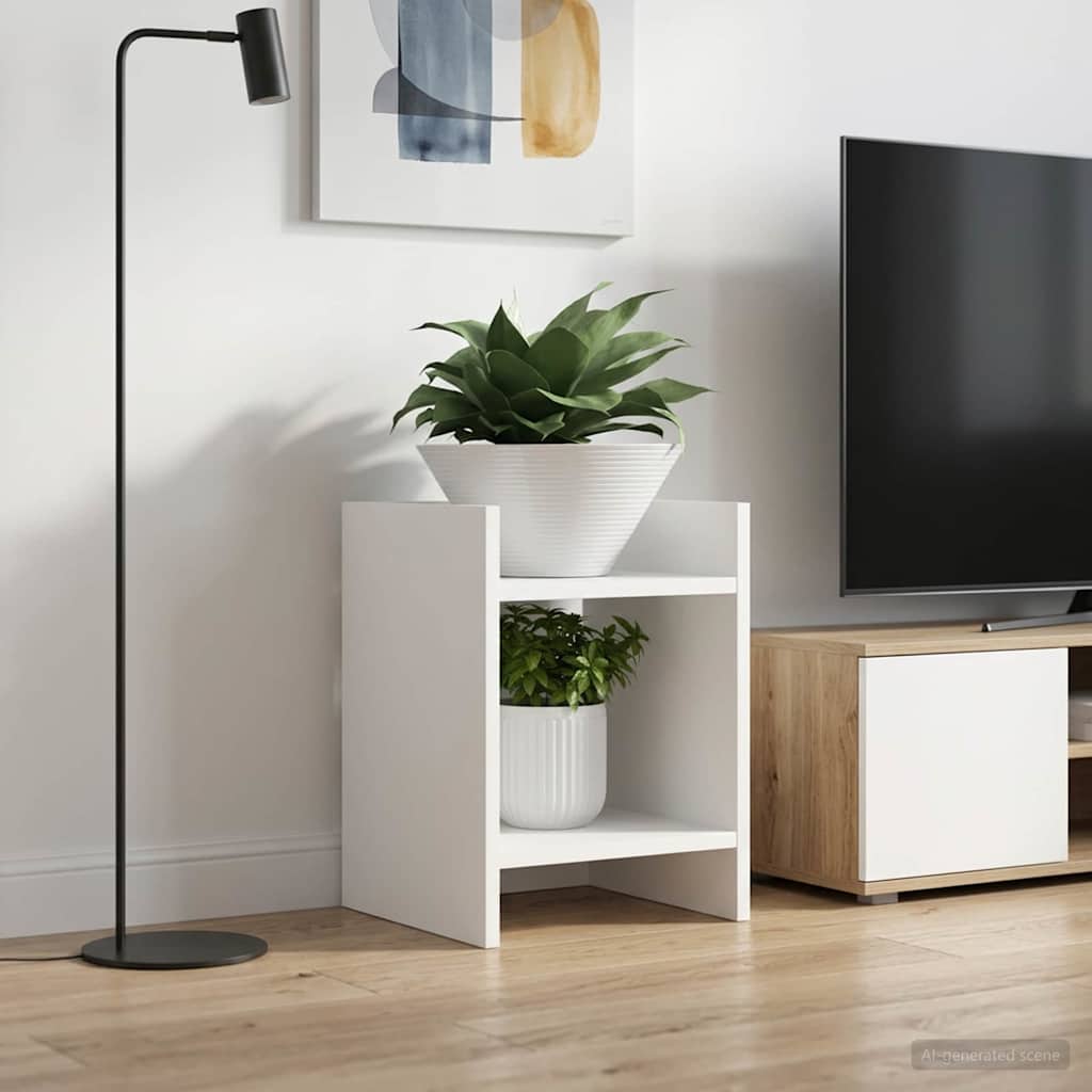 Planteholder med hylle Hvit 30 x 30 x 40 cm Konstruert tre