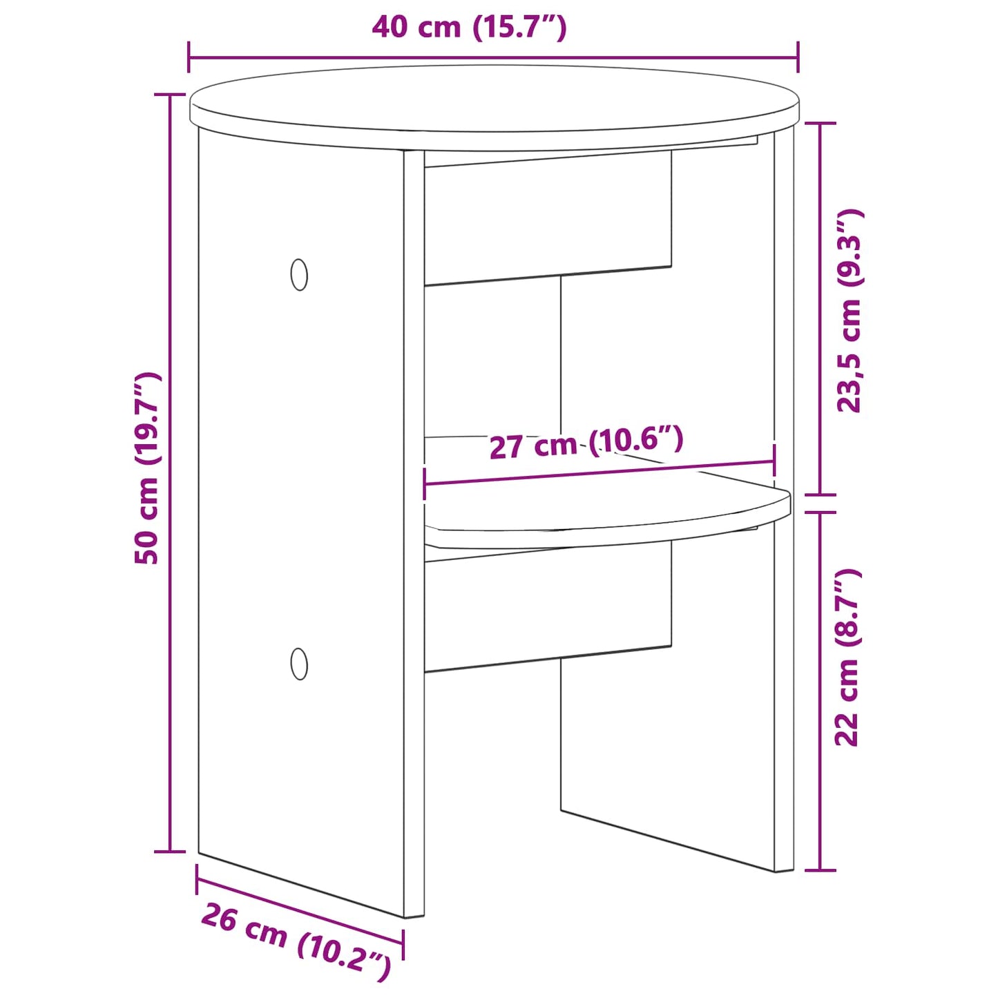 Sideskap Gammelt tre Ø40 x 50 cm Konstruert tre
