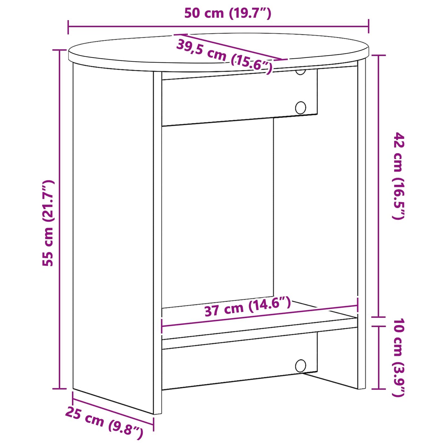 Sidetabell Gammelt tre 50 x 39,5 x 55 cm Konstruert tre