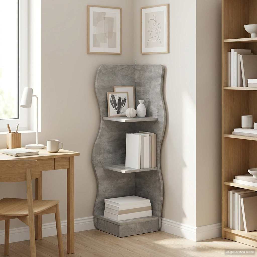 Hjørnehylle med hylle Betonggrå 34 x 33 x 102 cm Konstruert tre