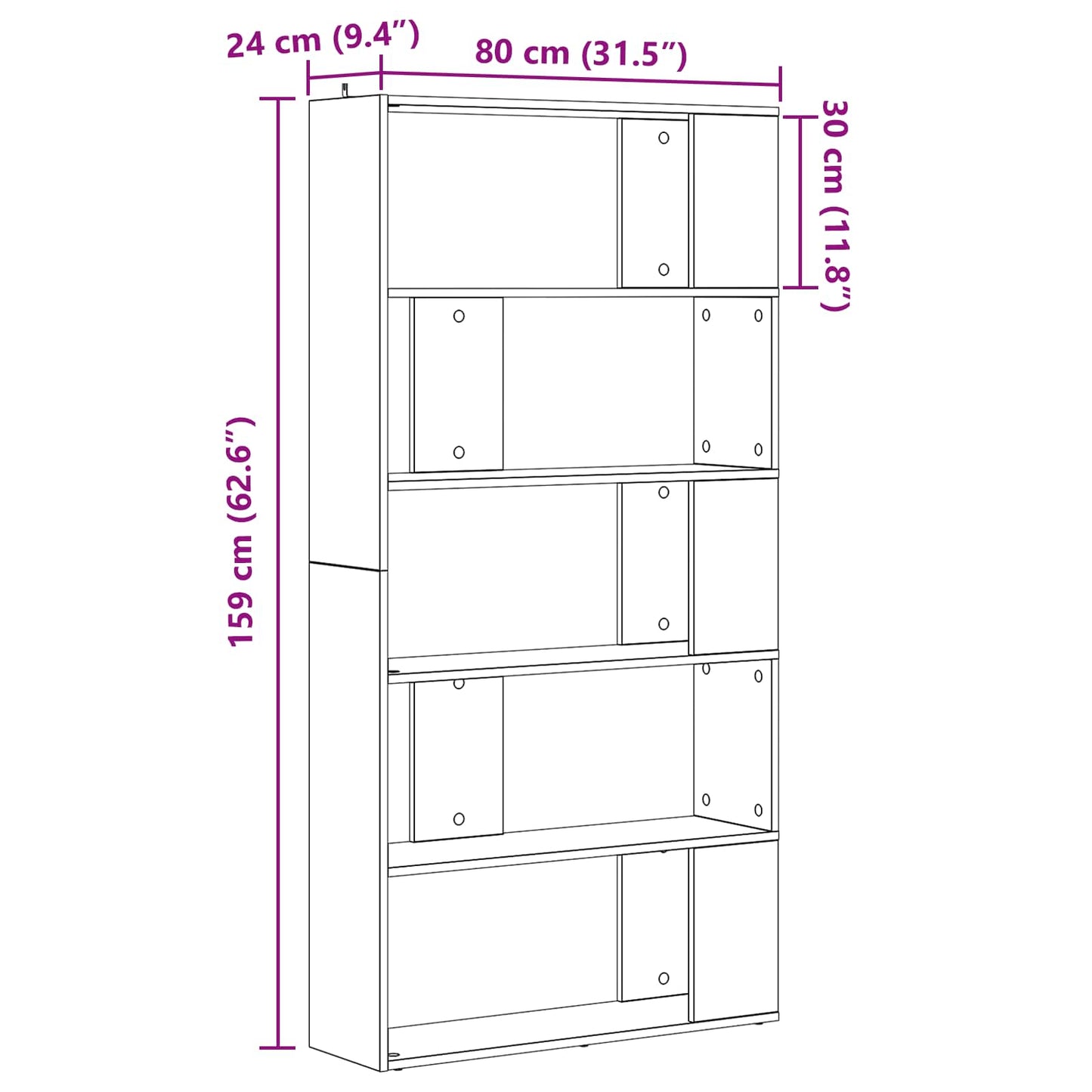Bokskap Artisan Eik 80 x 24 x 159 cm Konstruert tre