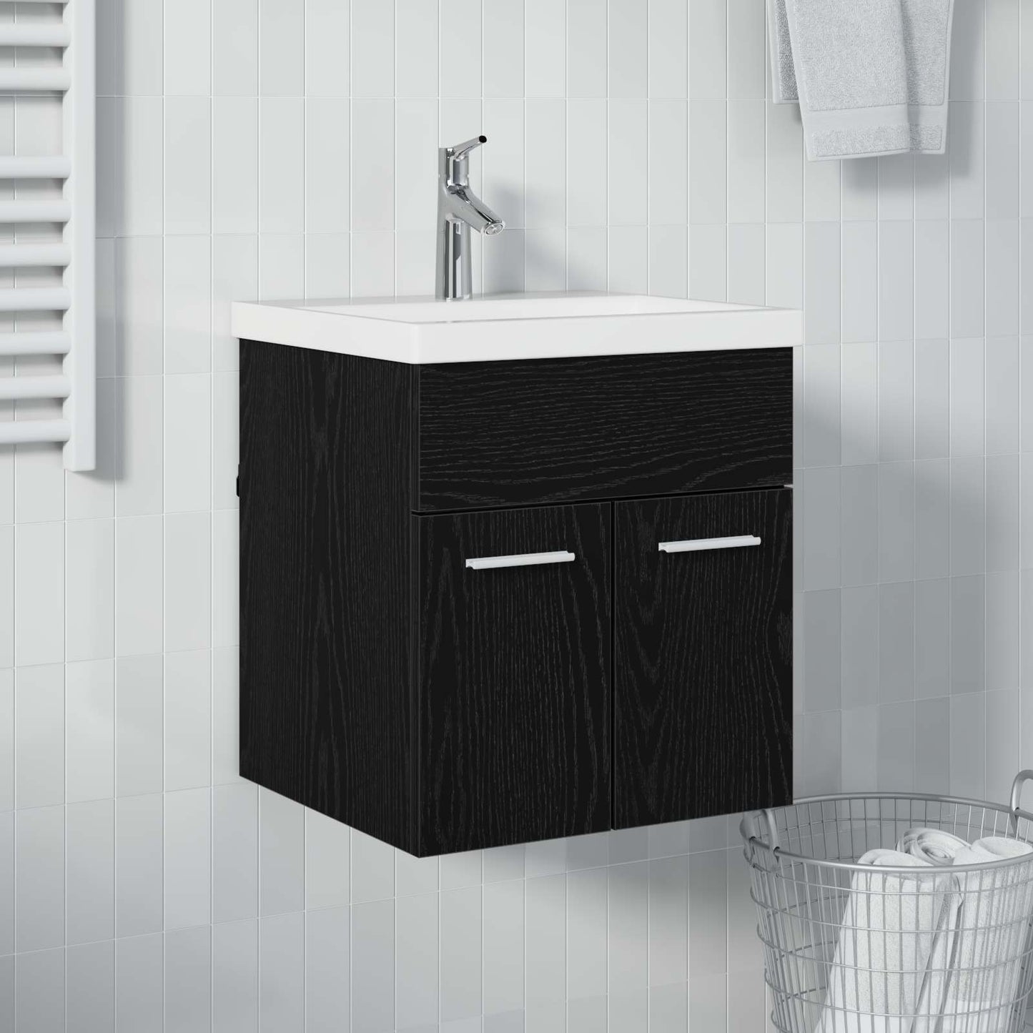 Vaskeskap med dør Svart Eik 41 x 38,5 x 46 cm Konstruert tre