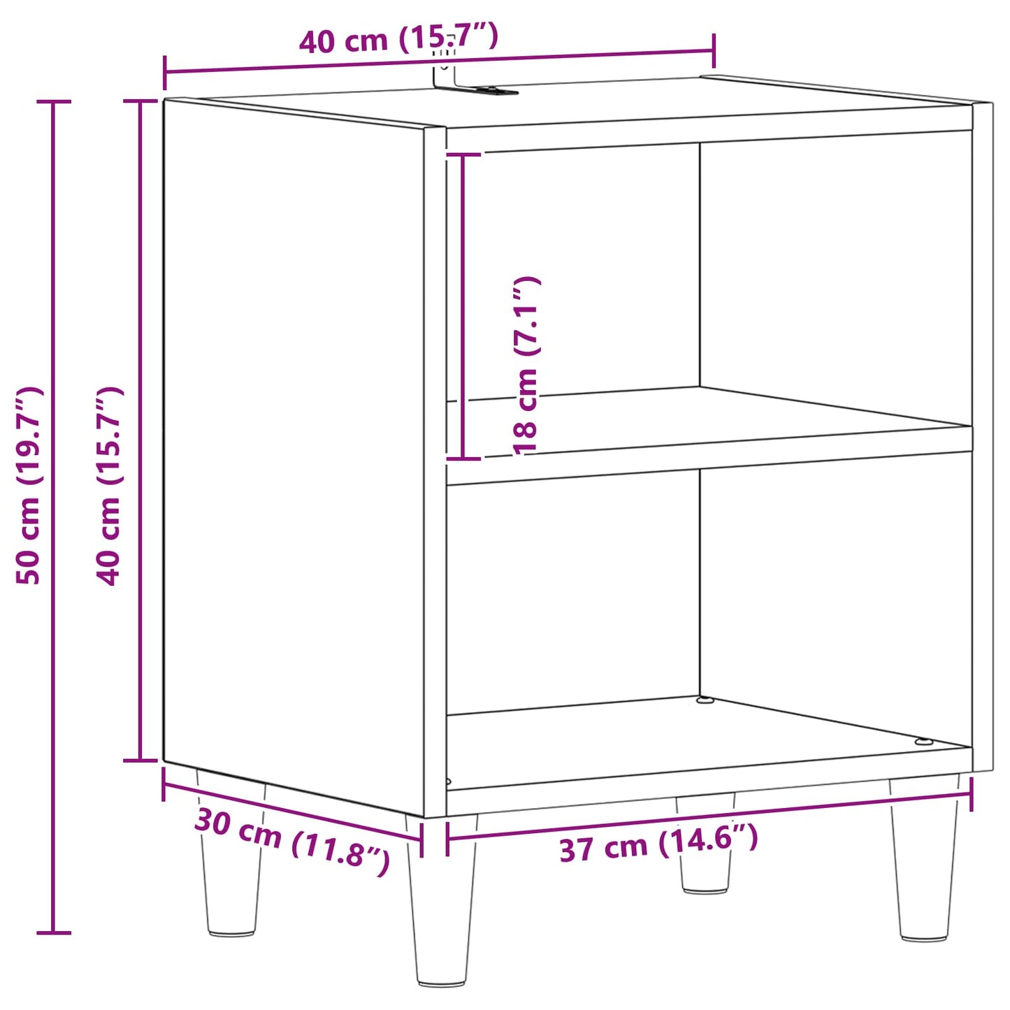 Sengeskap Svart Eik 40 x 30 x 50 cm Konstruert tre